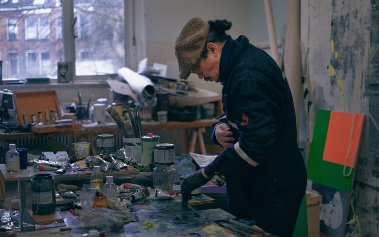 Sawangwongse Yawnghwe in his Amsterdam studio, February 2022. Photo by Alex Blanco for Art Basel.