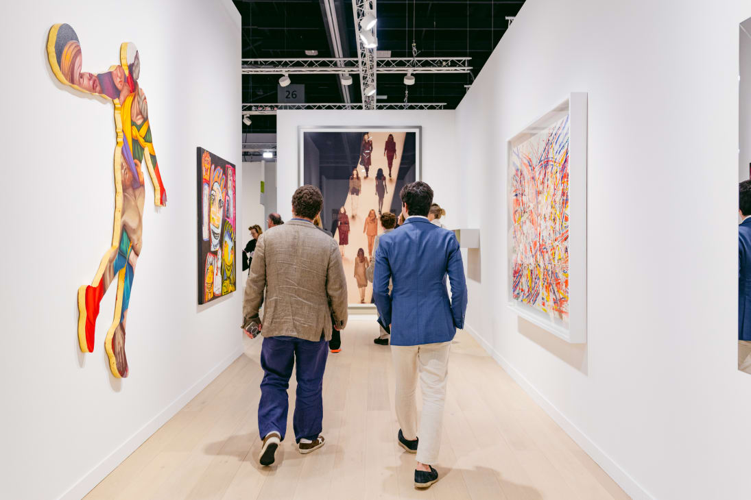 Visitors exploring contemporary artworks