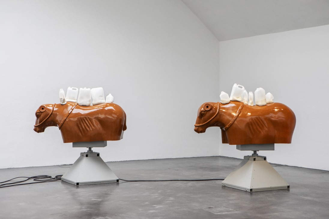 Nina Beier, Beast, 2018-2024. Installation view of Nina Beier, Parts at Museum of Contemporary Art Kiasma, Helsinki, 2024. Photograph by Finnish National Gallery / Petri Virtanen. Courtesy of the artist, Croy Nielsen, and Standard (Oslo).