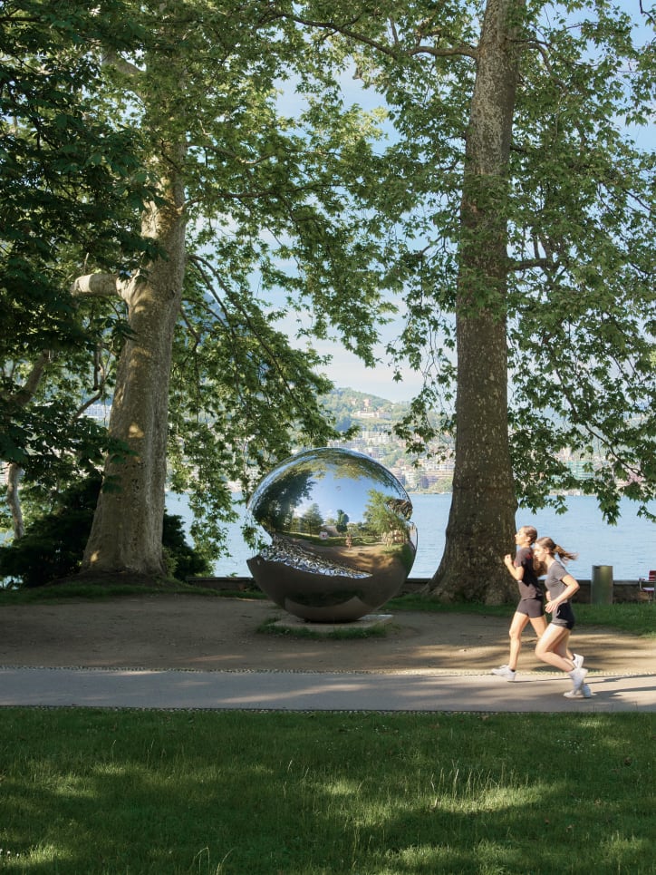 View of the sculpture Big Data, by Helidon Xhixha, in the Parco Ciani of Lugano. Photography by Luigi Fiano for Art Basel.