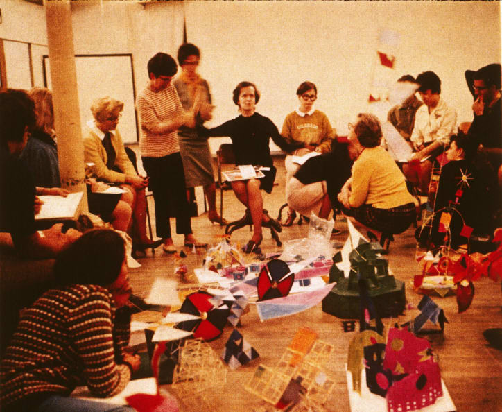Corita in classroom, c. 1969. Courtesy of the Corita Art Center, Los Angeles, corita.org.