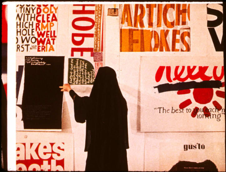 Corita in studio, c. 1965. Courtesy of the Corita Art Center, Los Angeles, corita.org.