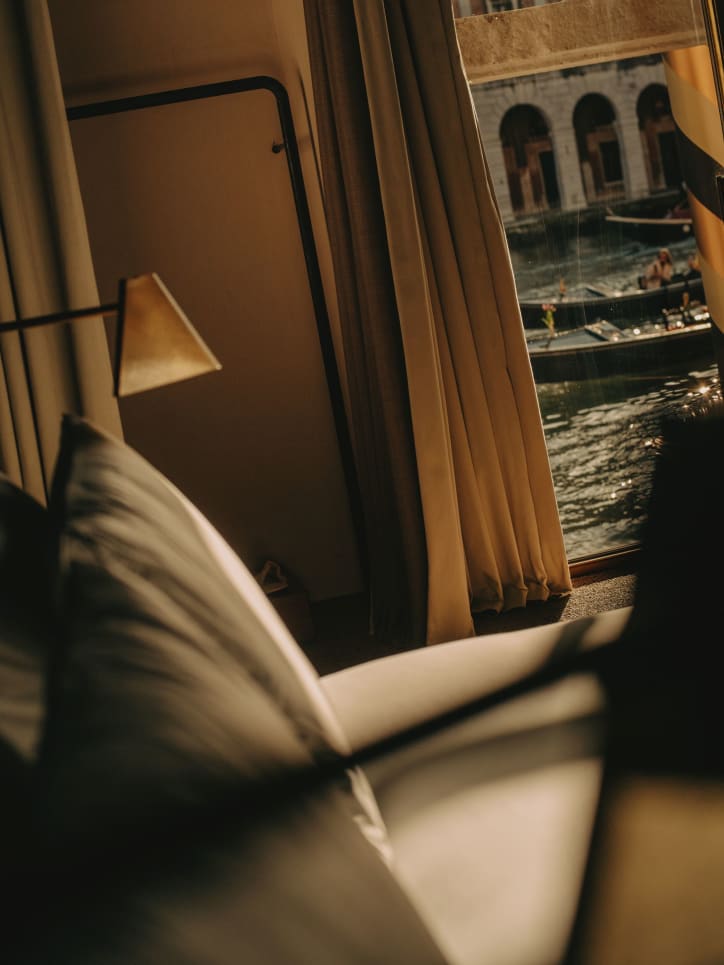 The iconic Canal Grande, viewed from a room at the Venice Venice Hotel, April 2025. Photography by Julius Hirtzberger for Art Basel.