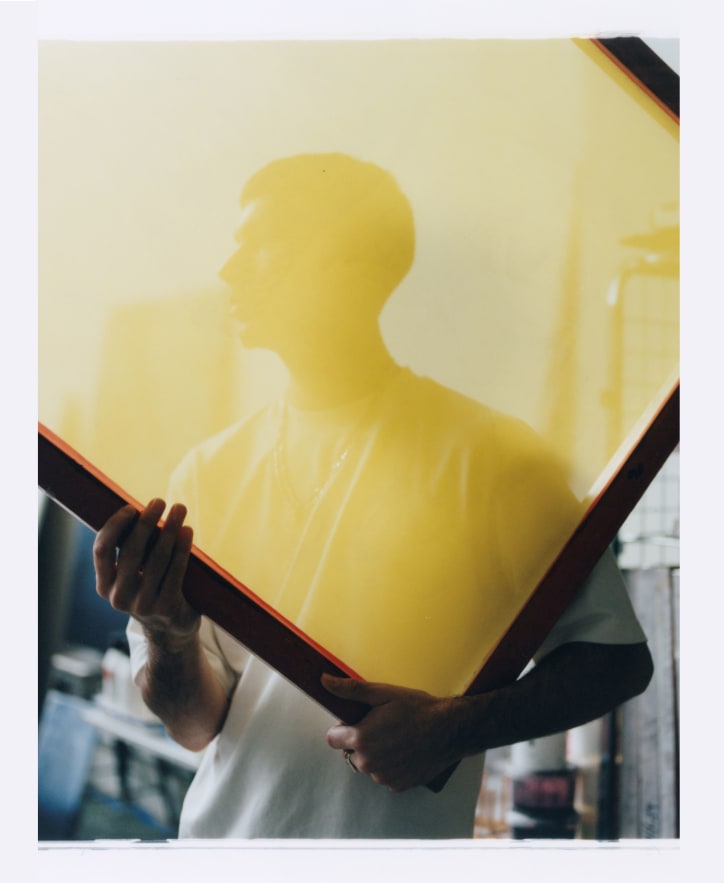 Raphaël Barontini in his studio in Saint-Denis, December 2024. Photography by Bettina Pittaluga for Art Basel.