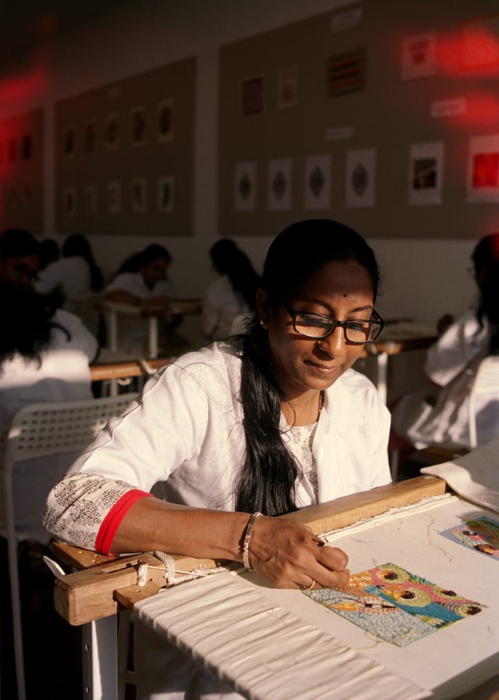 A weaver at Chanakya School of Craft, Mumbai. Photograph by Ashish Shah for Art Basel.