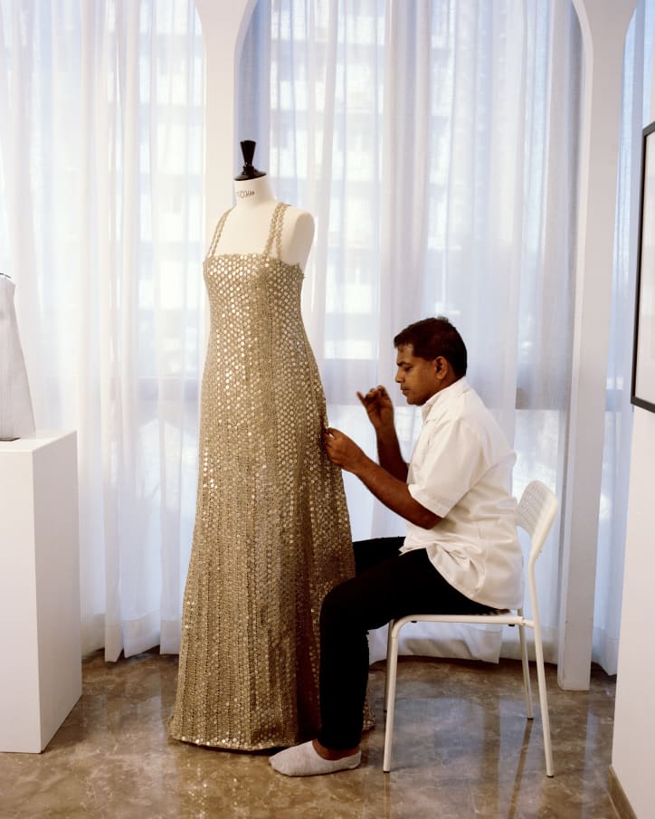 A seamster in the Chanakya Atelier Couture Lab, Mumbai. Photograph by Ashish Shah for Art Basel.
