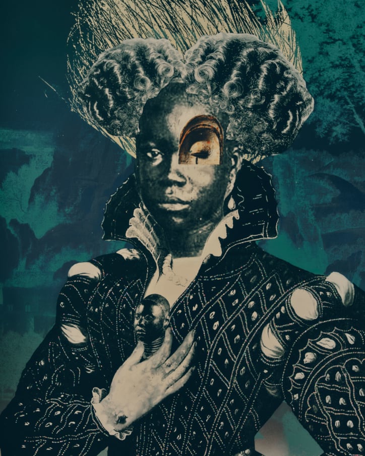Detail of the work Queen Ooni Luwoo (2024) by Raphaël Barontini. Courtesy of the artist and Mariane Ibrahim. Photograph by Inès Manai for Art Basel.