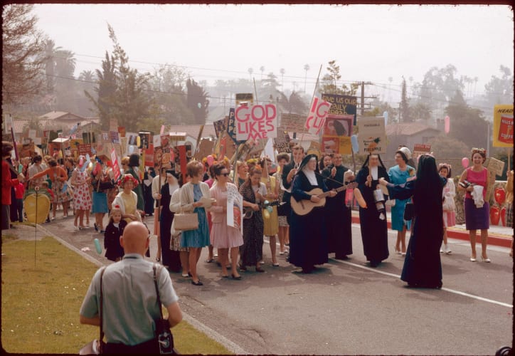 Procession uphill, Mary’s Day, 1964. © 2024, Corita Art Center, corita.org