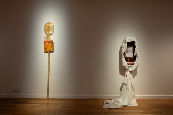 Jessy Razafimandimby, Chants hirsutes, 2022 & Si seulement les souvenirs parvenaient du futur, 2022. Installation view, ‘Very Small Feelings’, 2023, at Kiran Nadar Museum of Art, New Delhi.