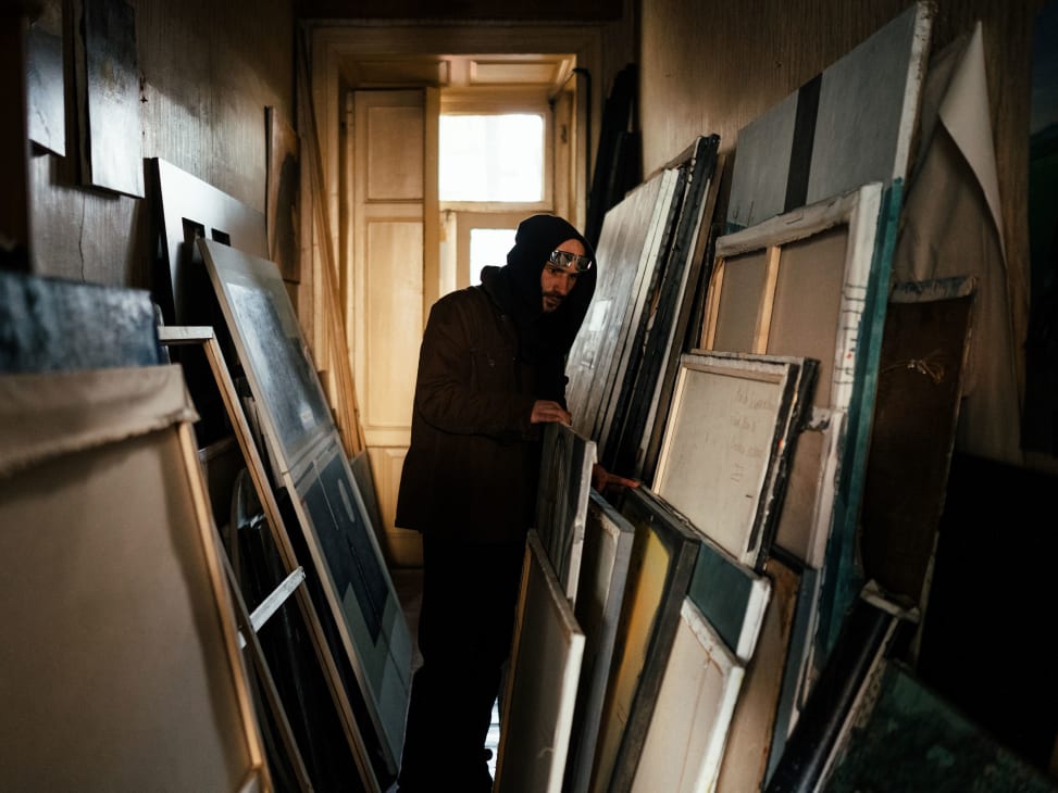 Painter Beka Sakvarelidze in his Tbilisi studio. Photography by Tako Robakidze for Art Basel.