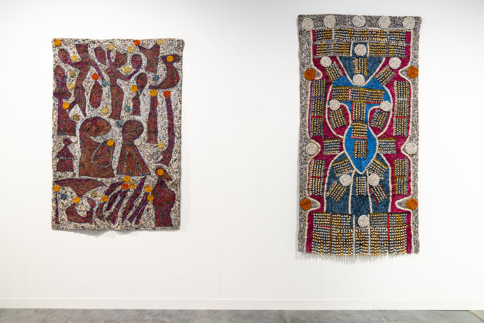 Artworks by Sanaa Gateja presented by Afriart Gallery in the Nova sector of Art Basel Miami Beach 2023.