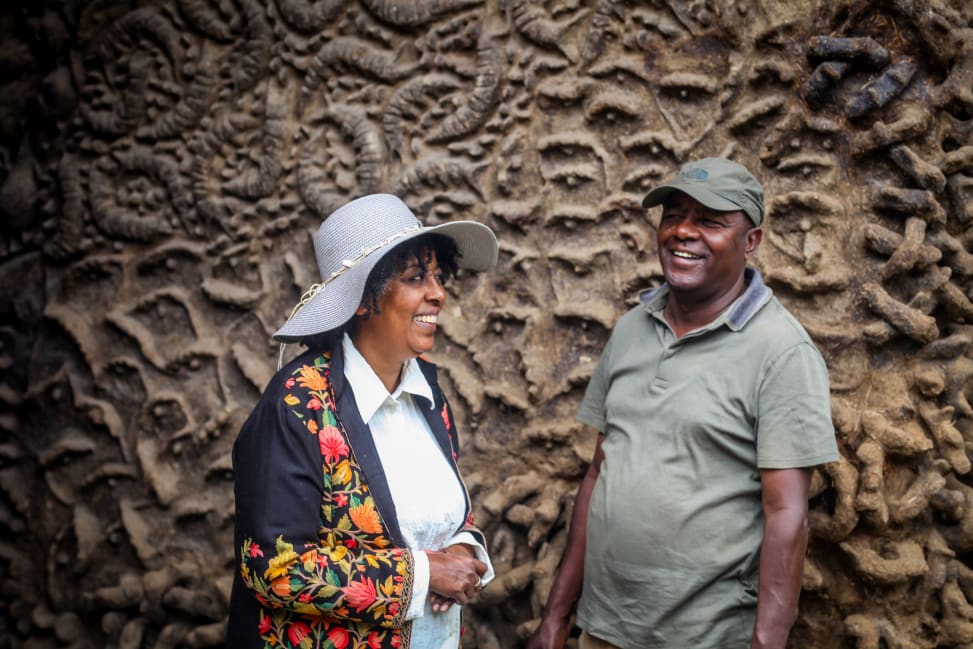 Meskerem Assegued and Elias Sime at Zoma Museum. Photograph by Alice Hendy.