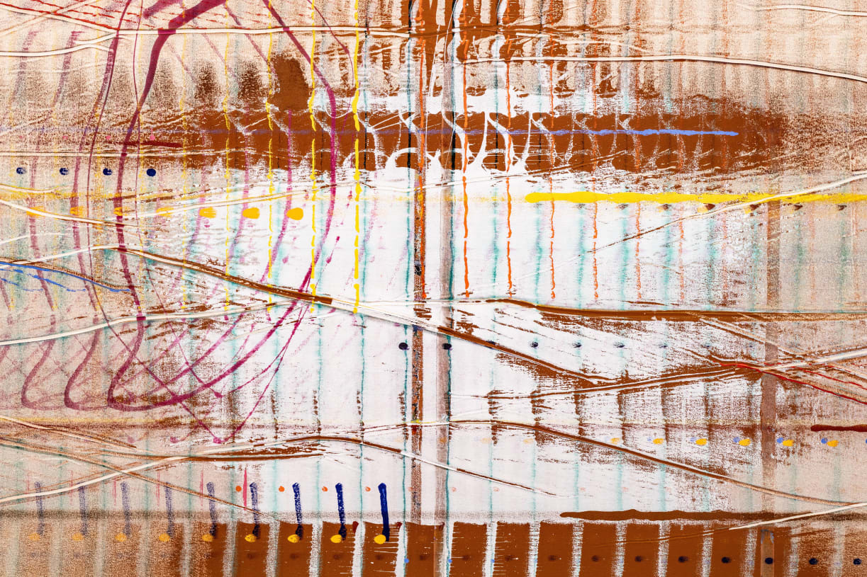Detail of an artwork by Emily Kraus presented by Luhring Augustine at Art Basel Miami Beach 2024.
