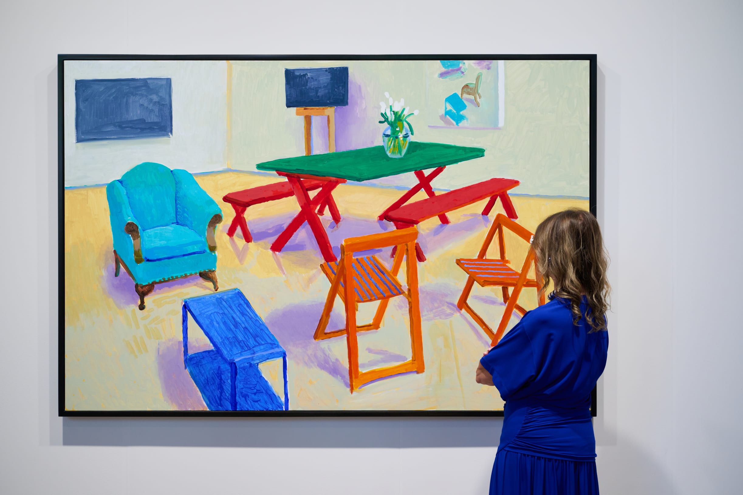 大衛霍克尼，《工作室內部 #2》，2014 年，由 Gray 畫廊在 2026 年巴塞爾藝術展上展出，並以 850 萬美元的價格售出。