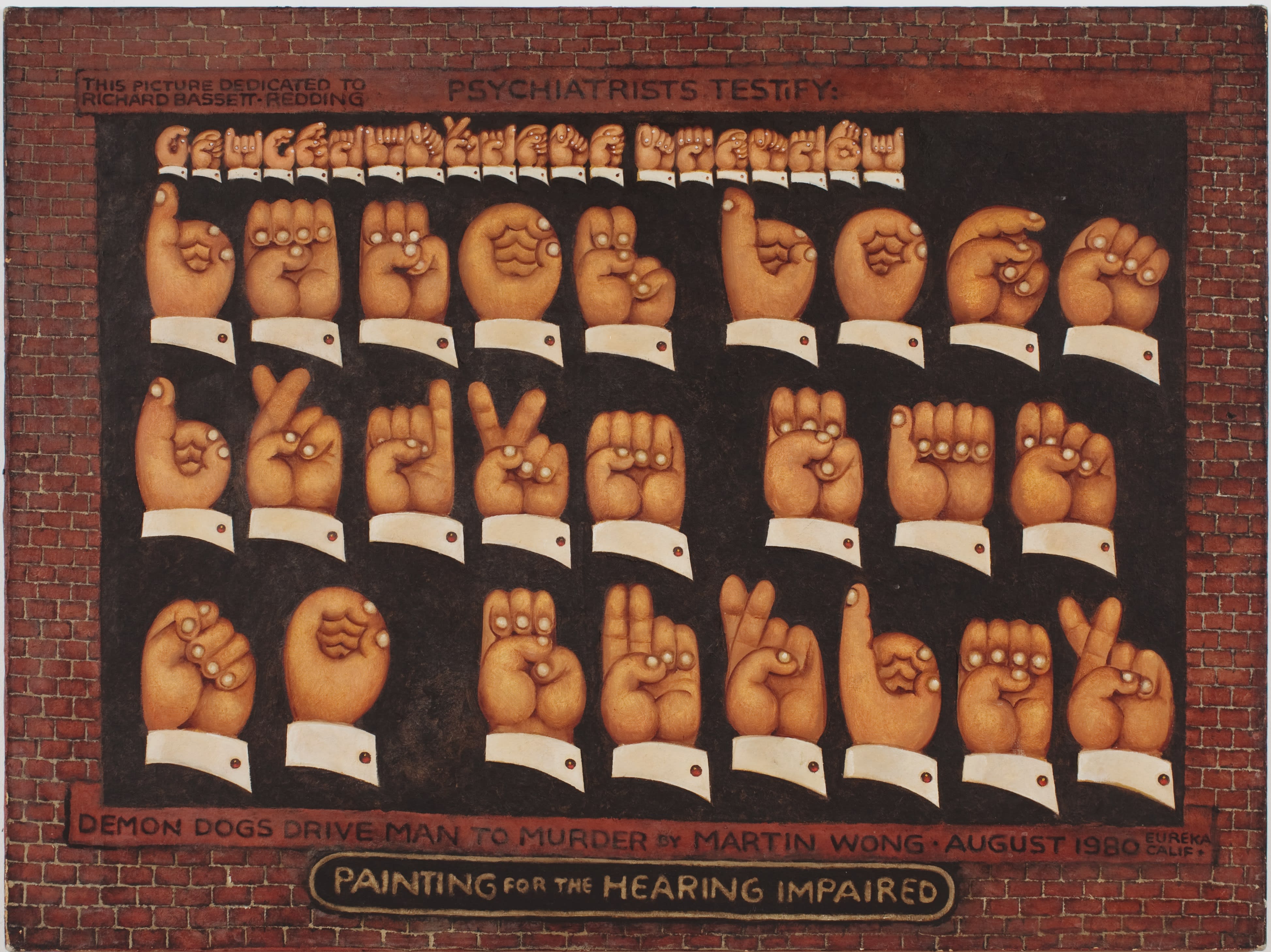 Martin Wong, Psychiatrists Testify: Demon Dogs Drive Man to Murder, 1980. Courtesy of the Martin Wong Foundation, P.P.O.W and Galerie Buchholz. © Martin Wong Foundation