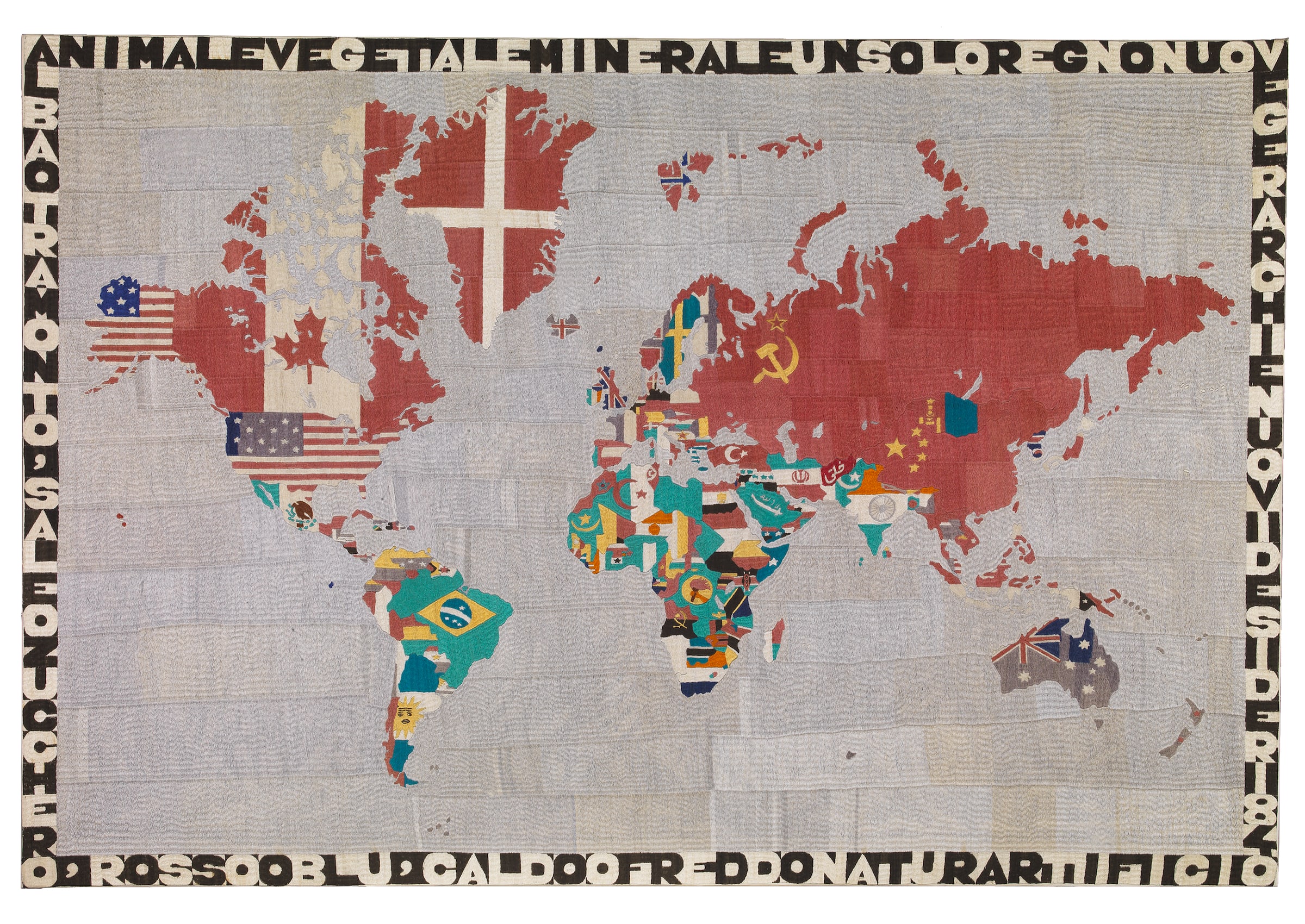 Alighiero Boetti, Mappa, 1984, presented in 'OVR: Basel' 2023 by Tornabuoni Art.