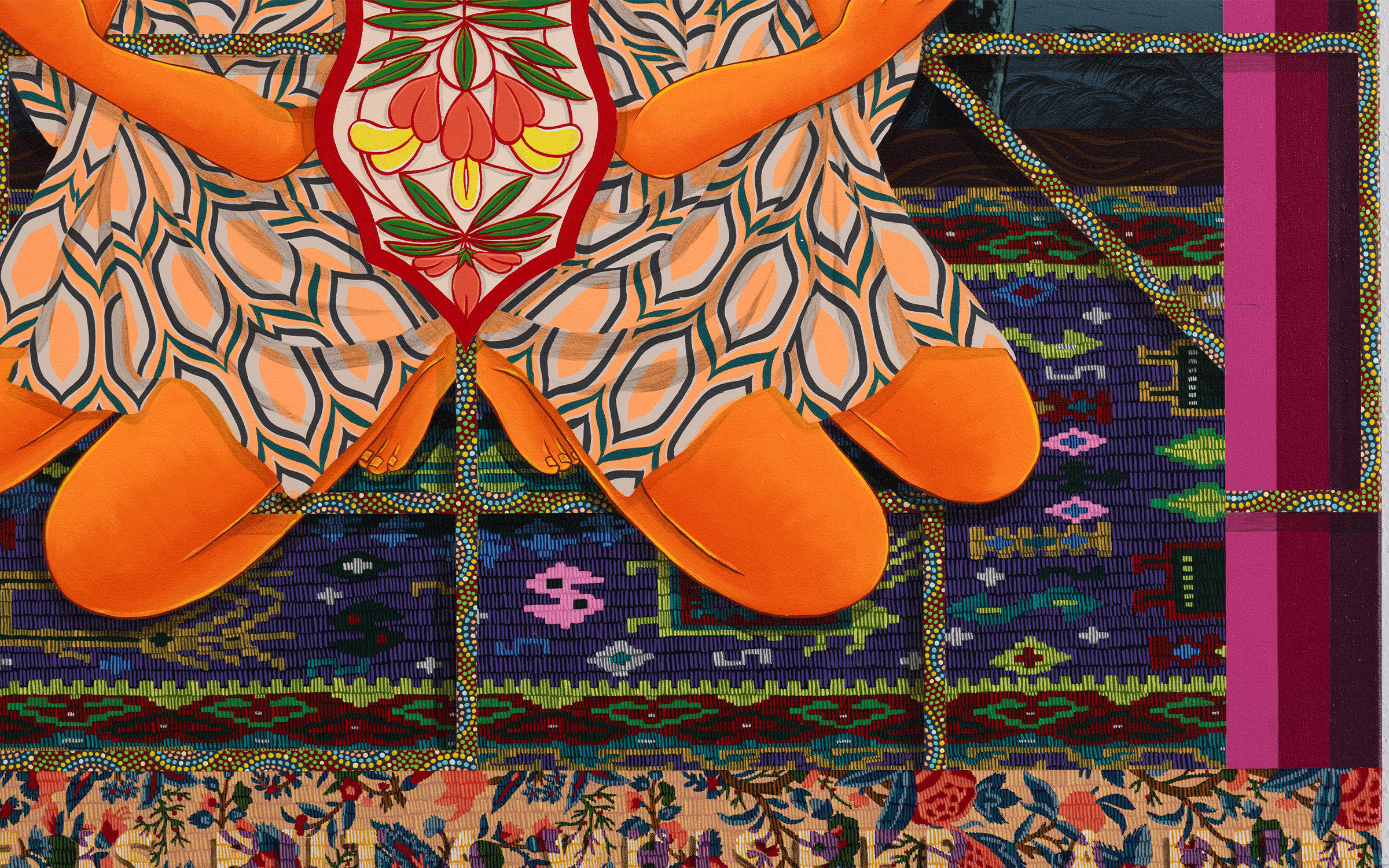 Amir H. Fallah, Between All the Words, My Voice is But a Whisper, A Hum (detail), 2023. Courtesy of the artist and Denny Gallery.