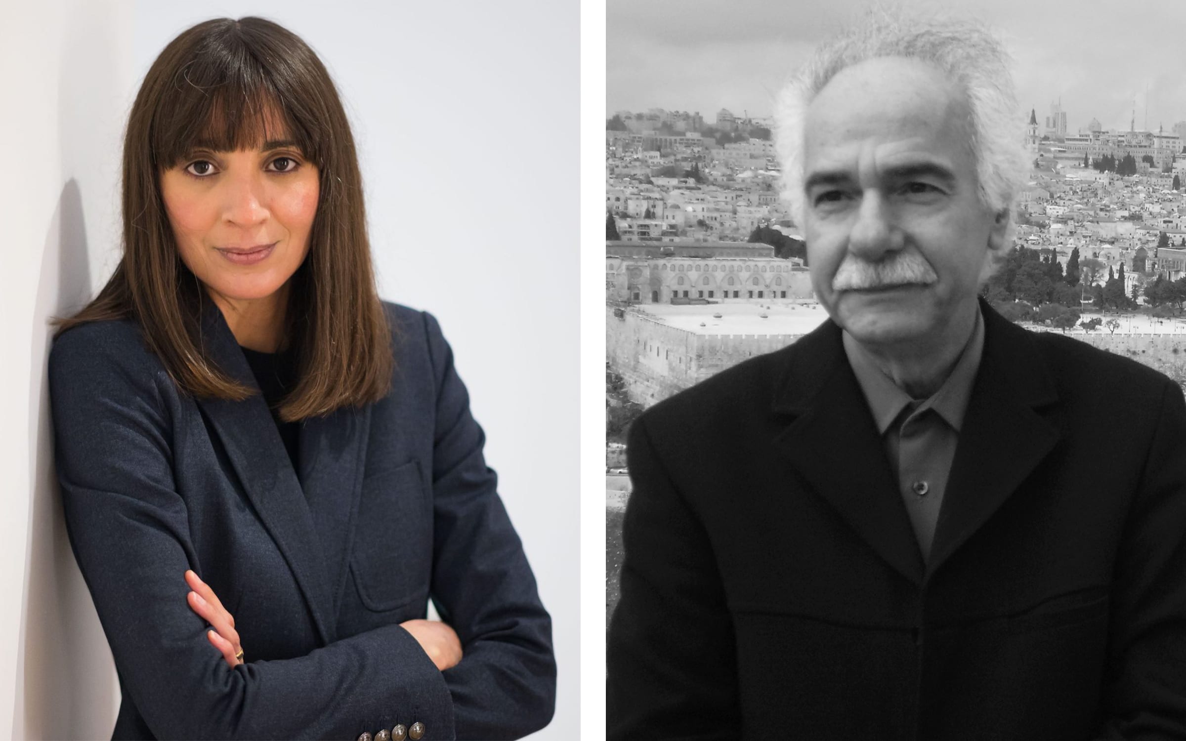 Left: Portrait of Bouchra Kalili. Right: Portrait of Abdellatif Laâbi. Photograph by Najwan Darwich. 