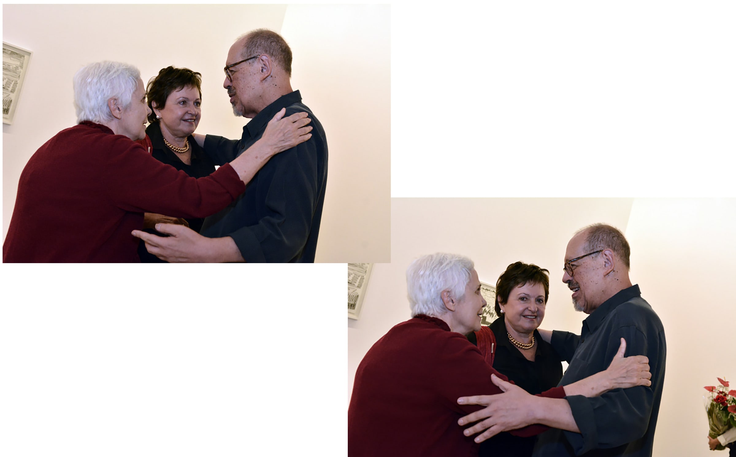Luisa Strina with artists Anna Maria Maiolino and Paulo Herkenhoff.