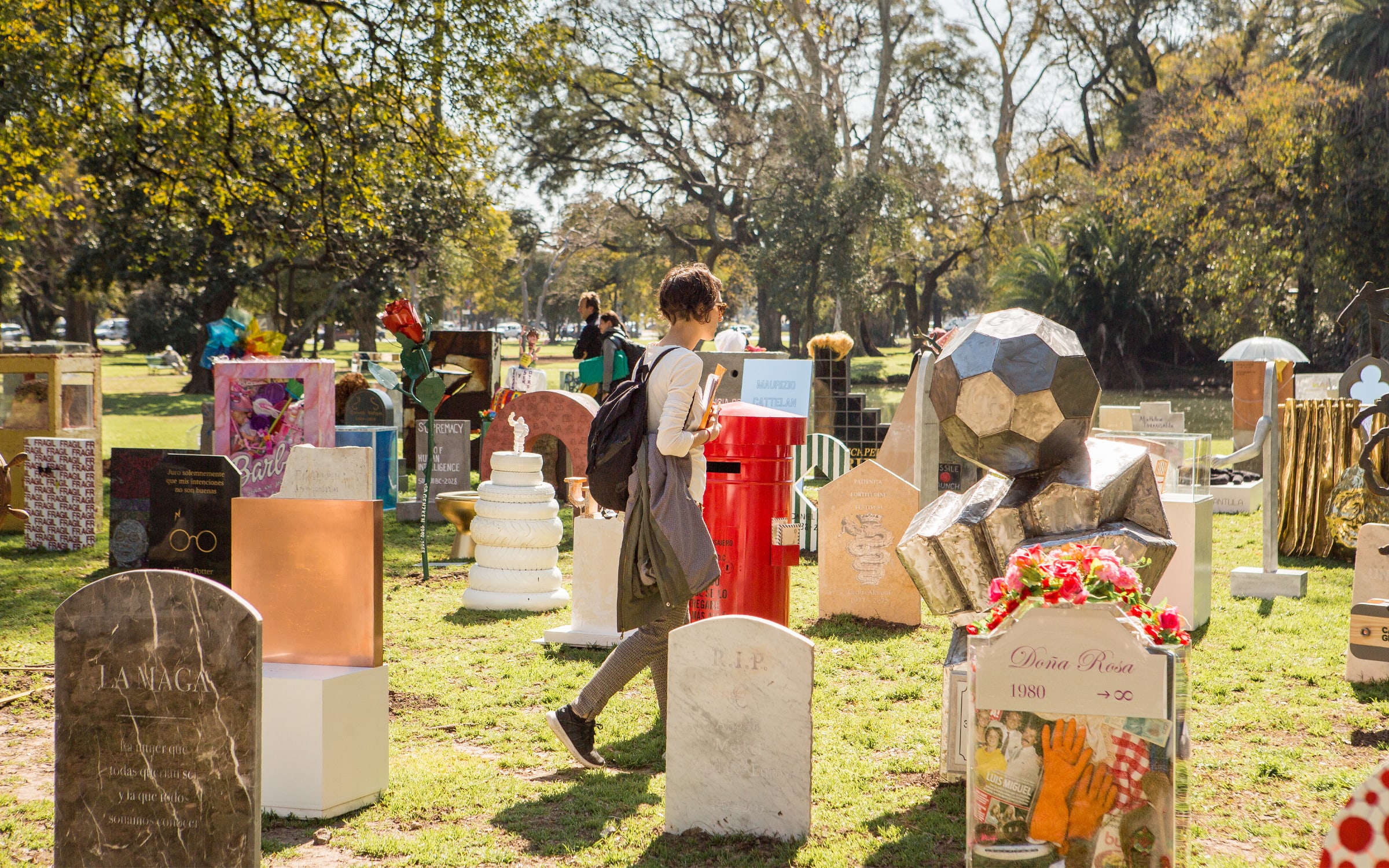 During Art Basel Cities: Buenos Aires, Maurizio Cattelan staged a pop-up cemetery in one of the city's public parks.