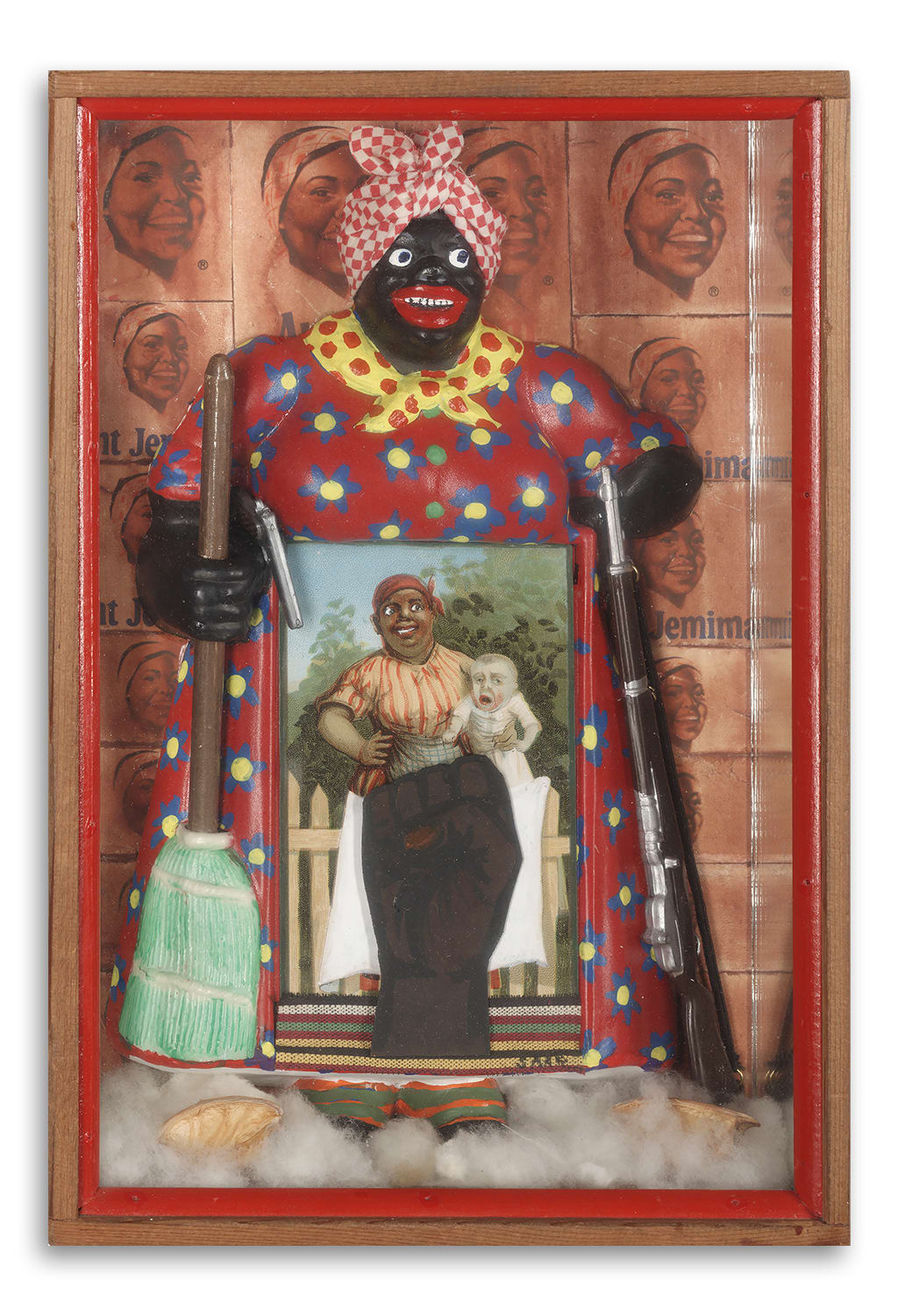 Betye Saar, Liberation of Aunt Jemima, 1972. Mixed media assemblage, 11.75 x 8 x 2.75 in. Collection of Berkeley Art Museum and Pacific Film Archive, Berkeley, California. Purchased with the aid of funds from the National Endowment for the Arts, selected by The Committee for the Acquisition of Afro-American Art. Courtesy of the artist and Roberts Projects, Los Angeles. Photo by Benjamin Blackwell.