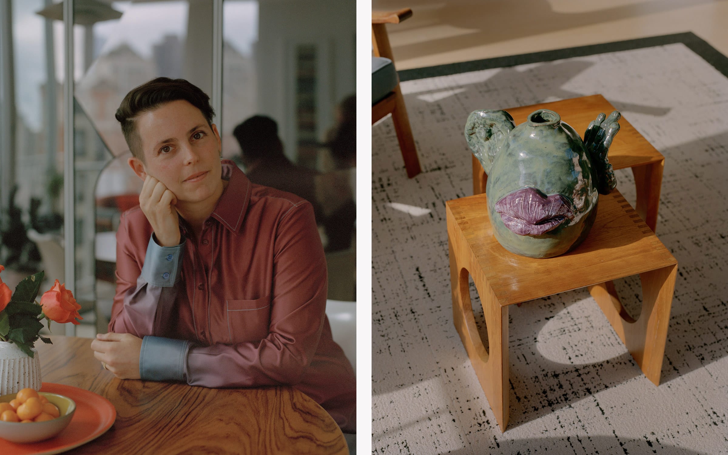 Right: Jessica Silverman, Portrait by Jack Bool for Art Basel. Left: Woody De Othello, Shelf life, 2018.