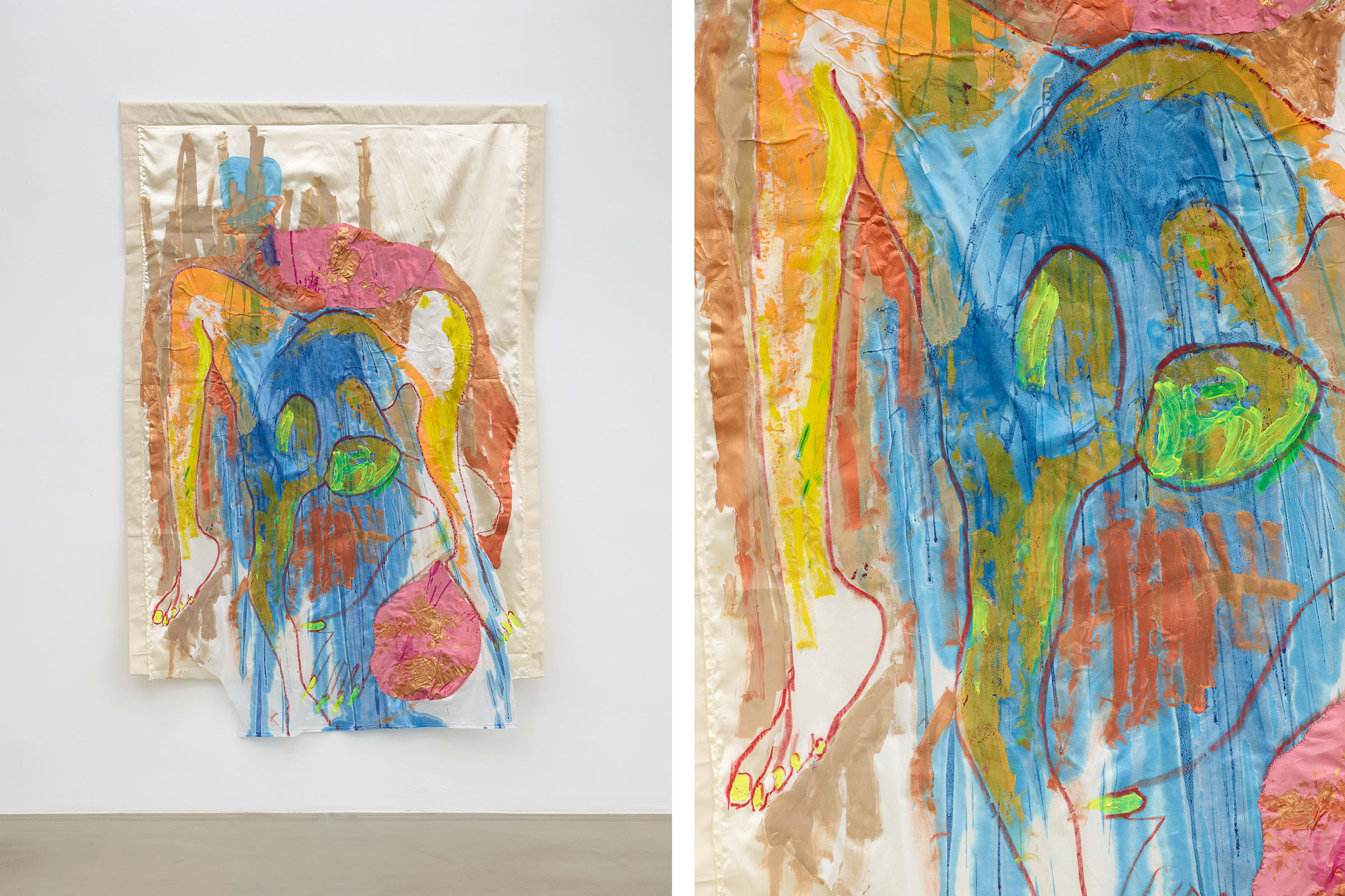 Installation view and detail of a work by Kresiah Mukwazhi that will be presented at Art Basel Hong Kong 2023. Photos by Simon Vogel. Courtesy of the artist and Jan Kaps, Cologne.