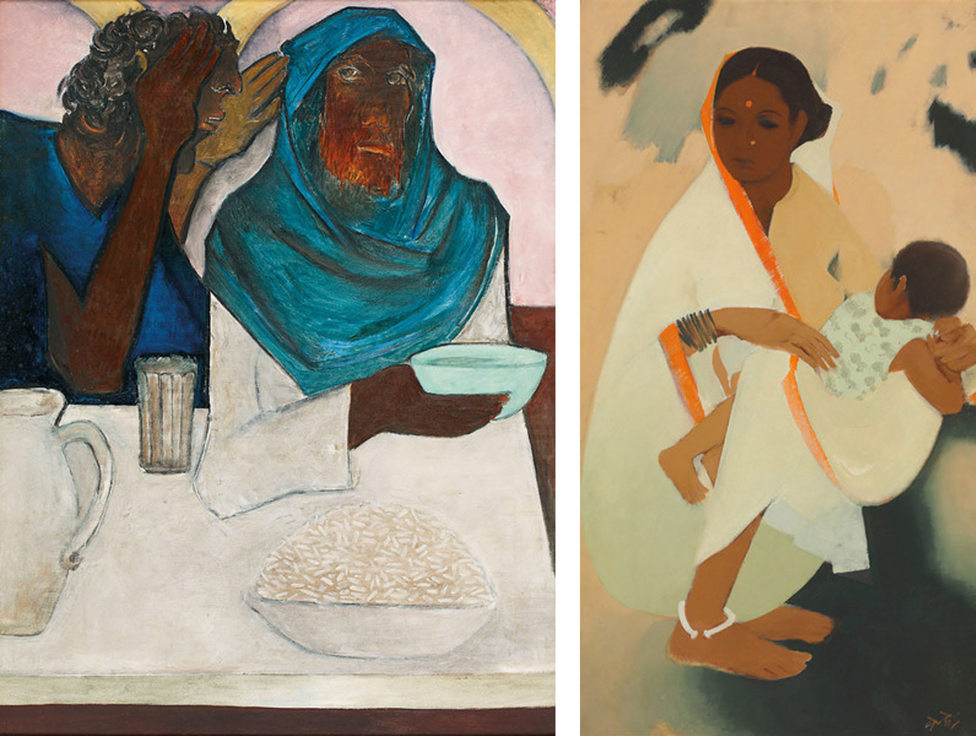 Left: Krishen Khanna, Who is it?, n.d. Right: N.S. Bendre, Untitled (Mother and Child), n.d. Khanna was a Mumbai’s Progressive Artists Group, while Bendre was part of the Baroda group. Both works were presented by DAG Gallery at Art Basel Hong Kong 2015.