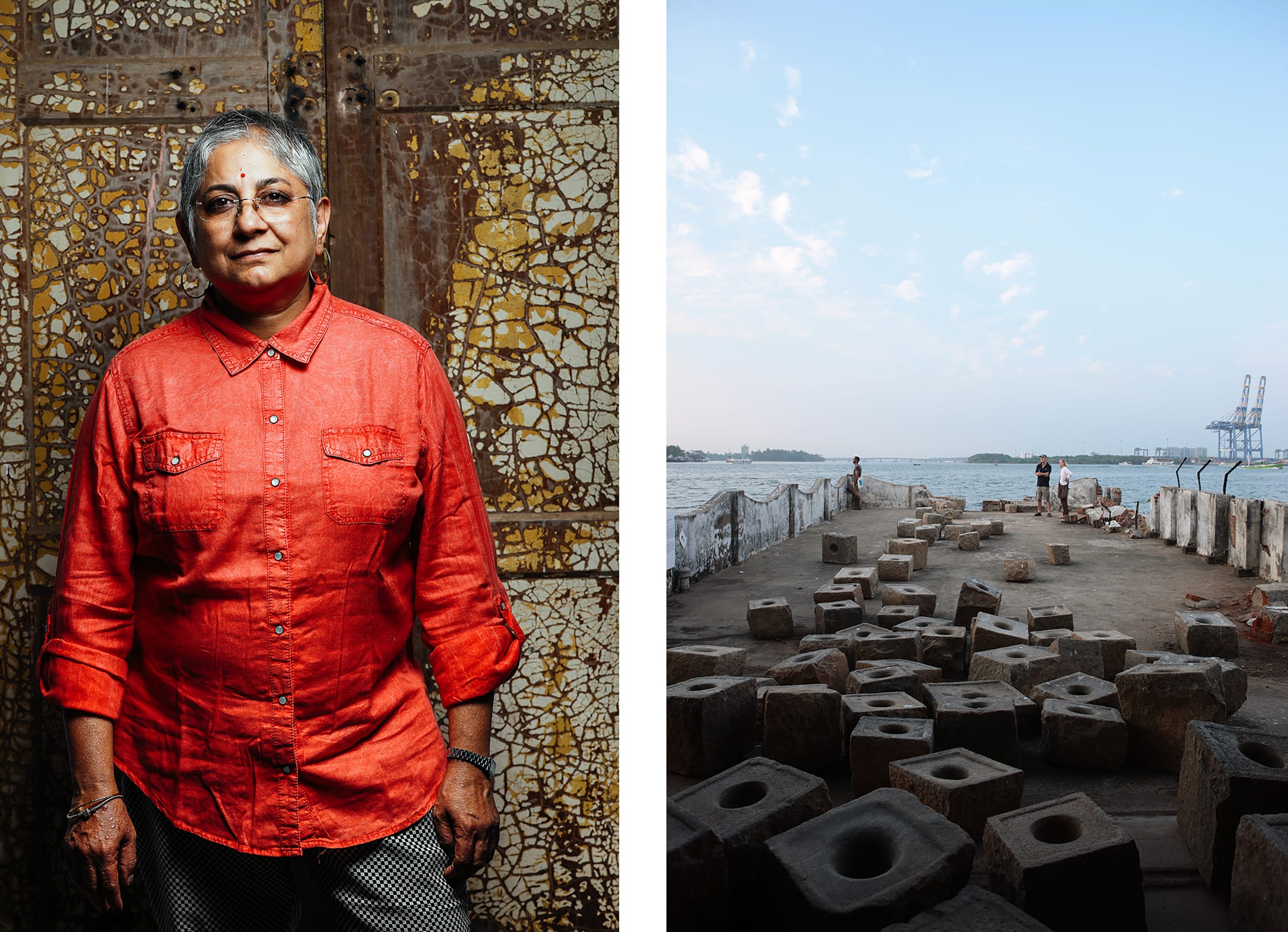 Left: Anita Dube. Right: Installation view of a work by Sheela Gowda. Courtesy of the Kochi Biennale Foundation.