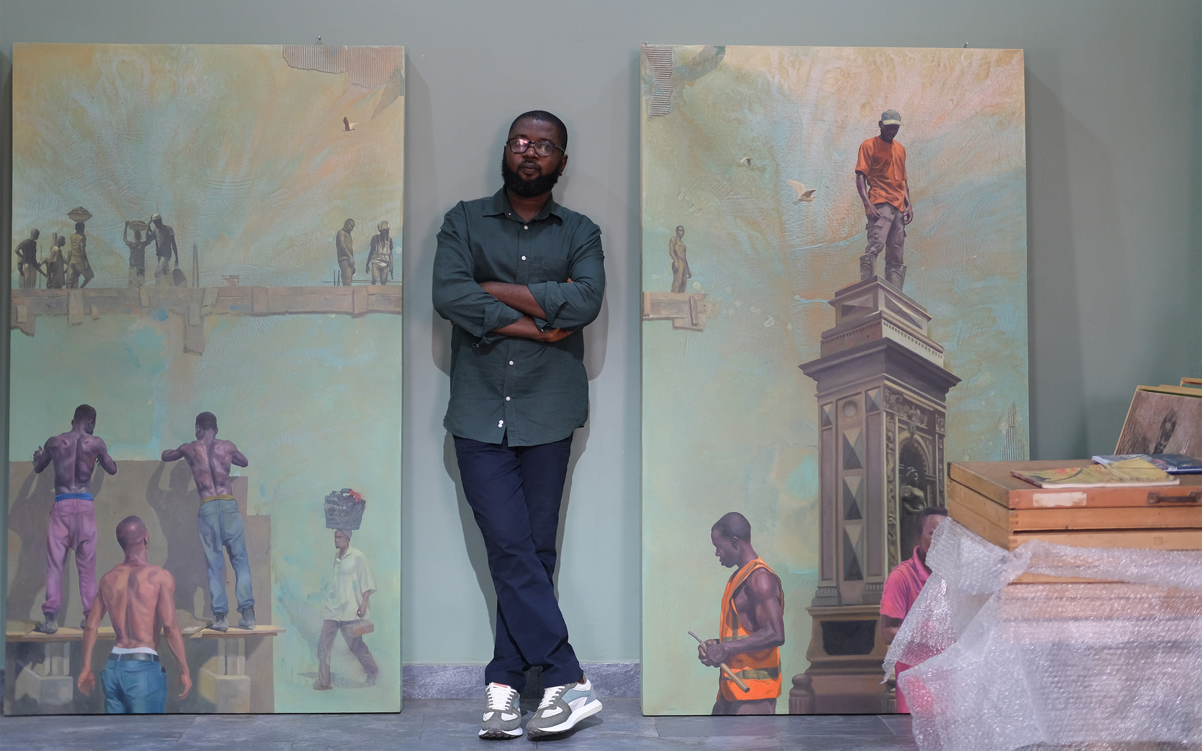 Kelani Abass in his studio.  Photo by Ugochukwu Emebiriodo for Art Basel.