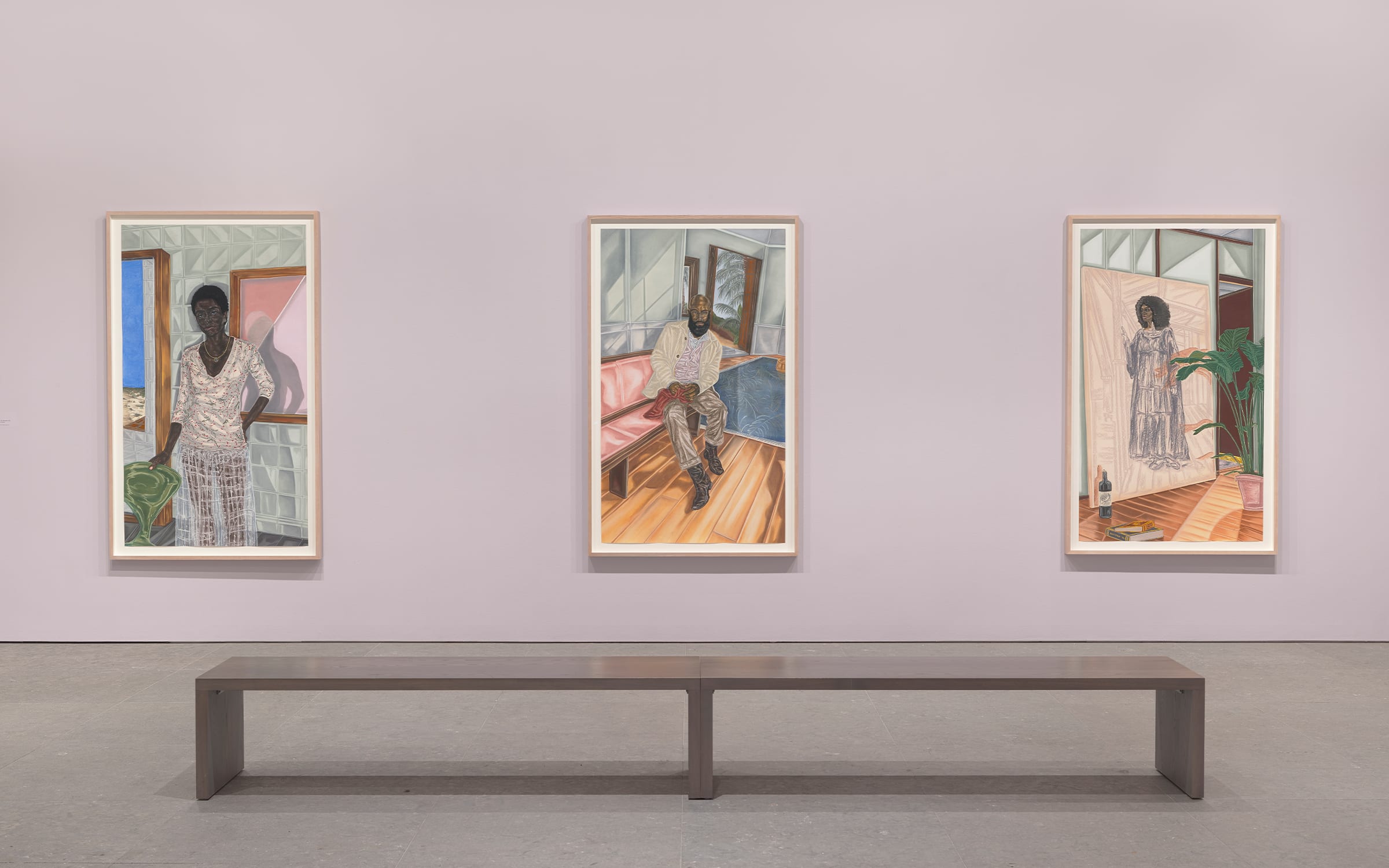 Installation view of ‘Toyin Ojih Odutola: To Wander Determined’, Whitney Museum of American Art, New York, October 2017 – February 2018. Courtesy of Whitney Museum of American Art.