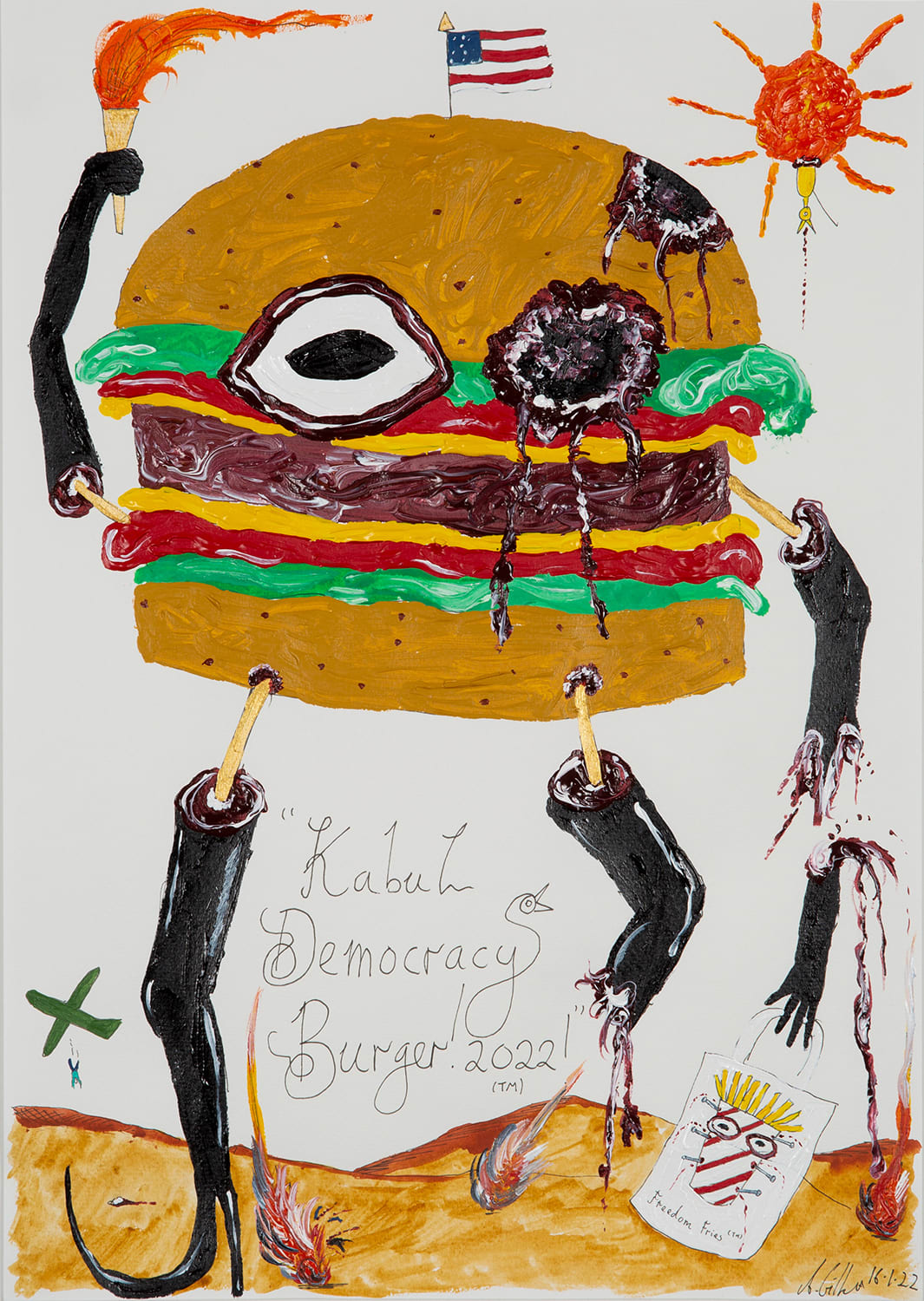 Andrew Gilbert, Kabul Democracy Burger!, 2022. Photo by Constanza Meléndez. Courtesy of the artist and Sperling, Munich. Copyright Constanza Meléndez.
