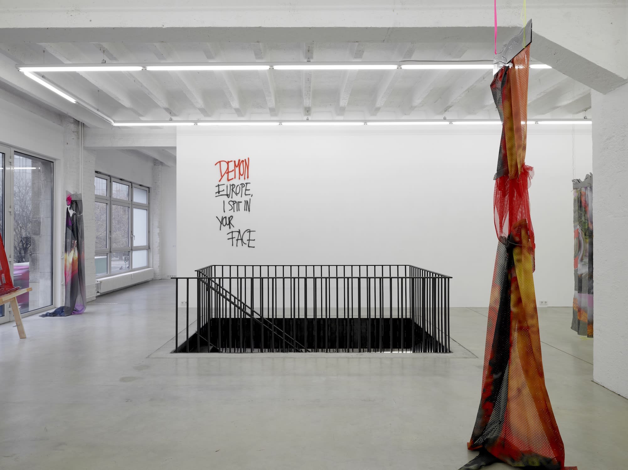 Installation view of Anna Ehrenstein's exhibition, 'The Albanian Conference: Home Is Where Hatred Is', featuring DNA, Fadescha, Rabecca-Pokua Korang, 2021, KOW, Berlin. Photo by Ladislav Zajac. Courtesy of the artist and KOW.