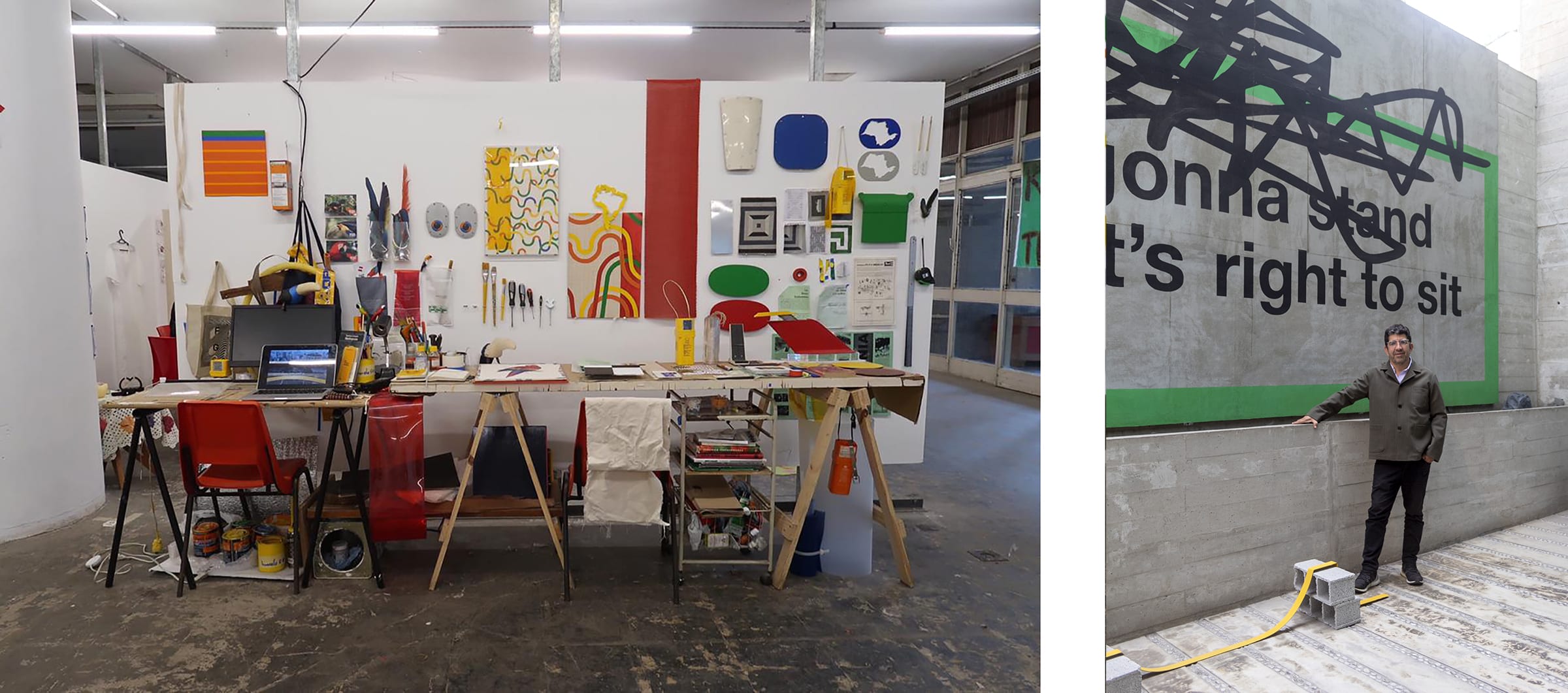 Left: Studio of artist Augusto Ballardo, winner of the Artus Scholarship, 2019. Right: Carlos Marsano, a cofounder of Artus.