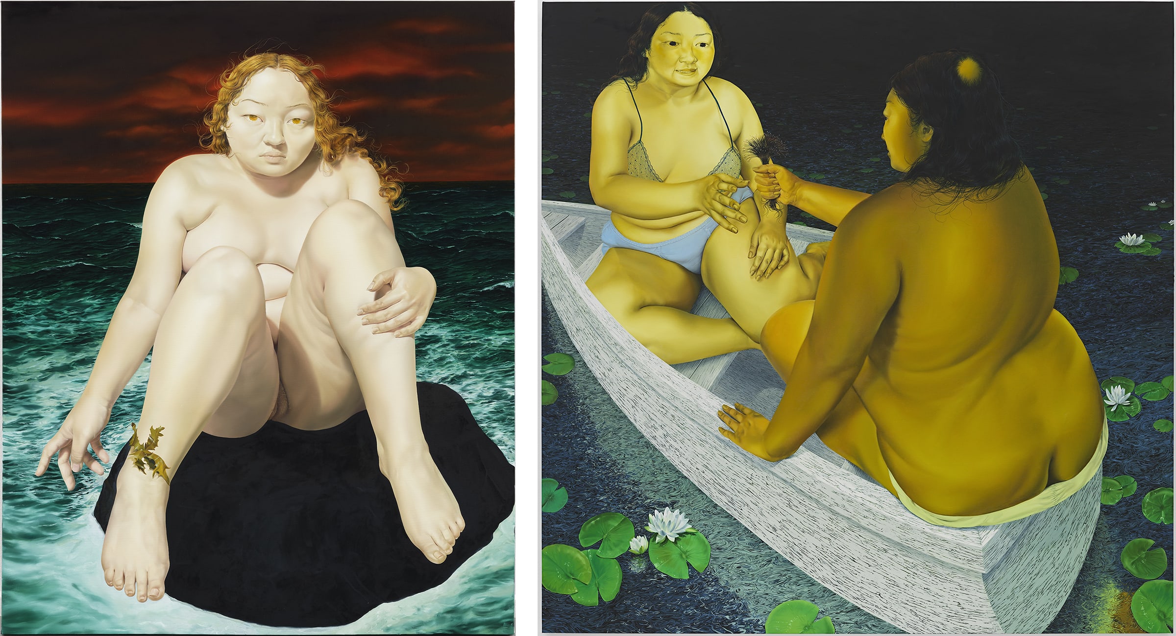 Left: Like Froth, 2022. Right: Almost A Very Rare Thing, 2022. Photograph by Genevieve Hanson. Both works by Sasha Gordon. Courtesy of the artist and Matthew Brown.