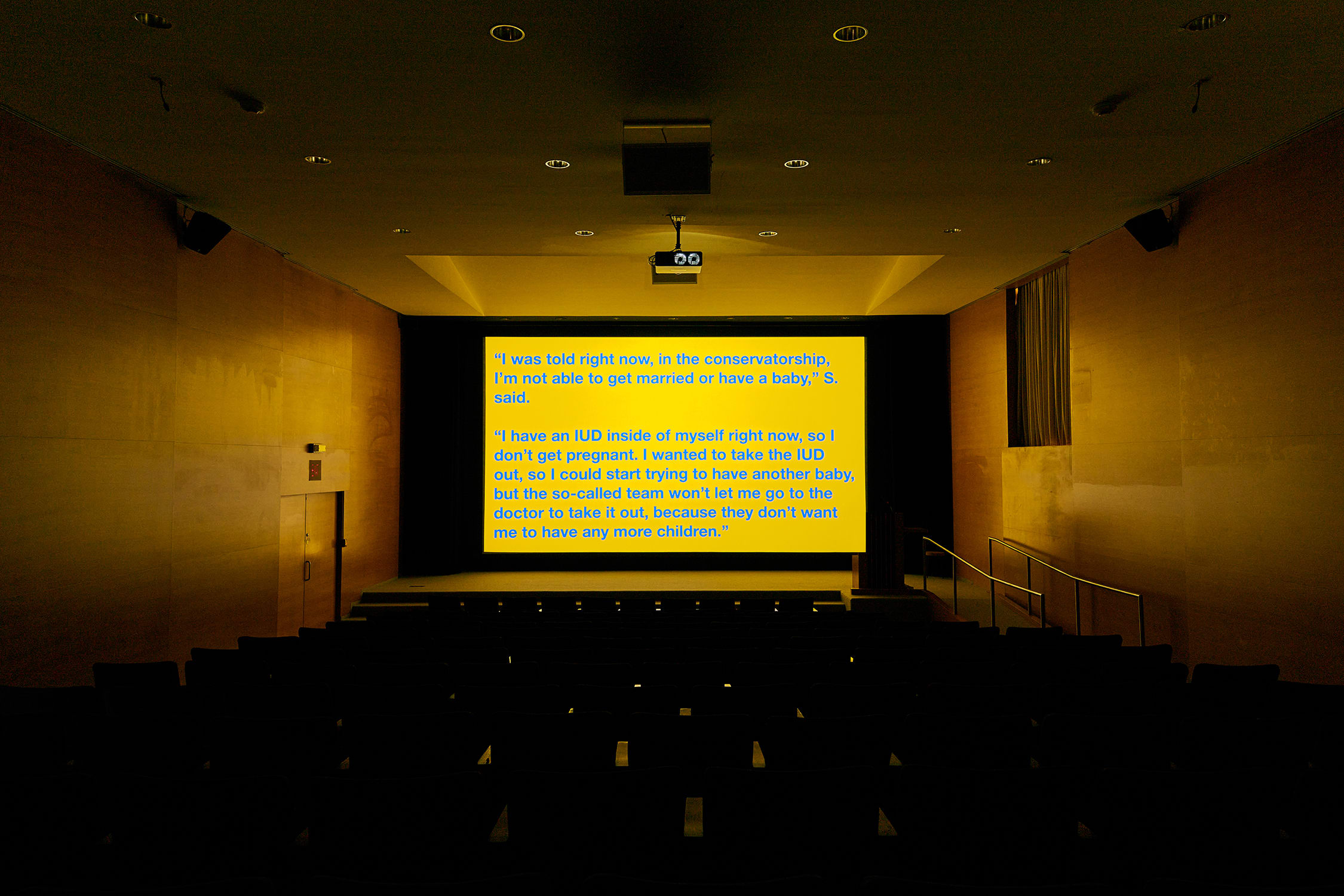 Installation view of Tony Cokes’ ‘Free Britney?’ (video still), 2022, 58th Carnegie International at Carnegie Museum of Art. Photograph by Sean Eaton. Courtesy of the artist and Carnegie Museum of Art.