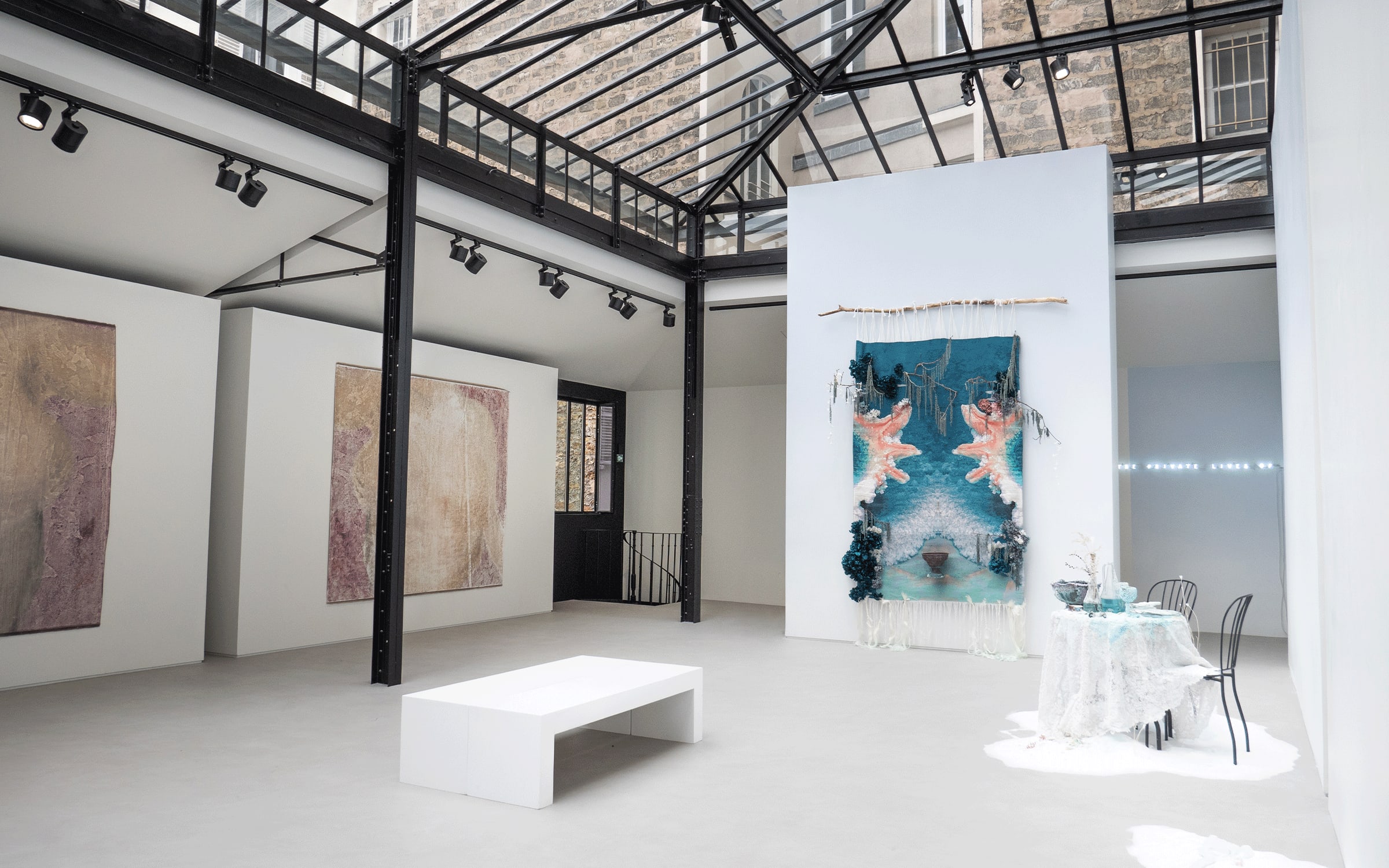 Installation view of Bianca Bondi’s artworks in the Reiffers Art Initiatives exhibition ‘Infiltrées - 5 manières d’habiter le monde’, Acacias Art Center, Paris, 2023.