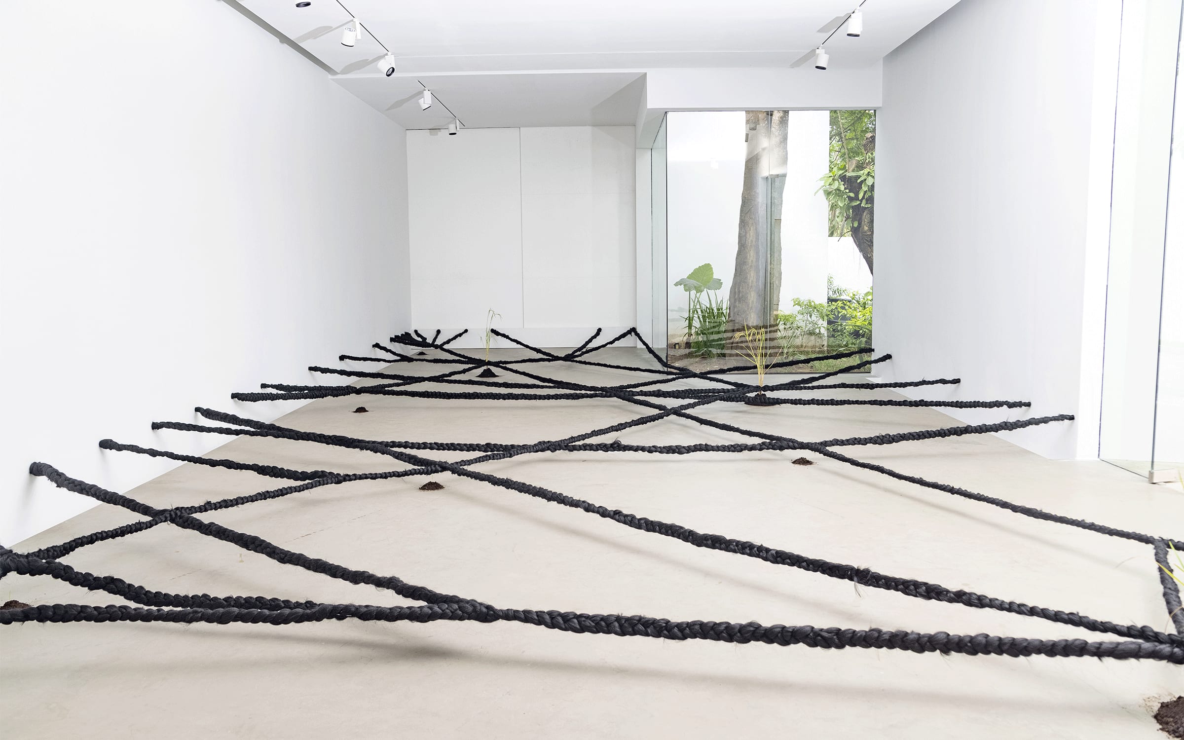 Installation view of Binta Diaw’s artwork Dïà s p o r a, 2021. Courtesy of the artist and Galerie Cécile Fakhoury.