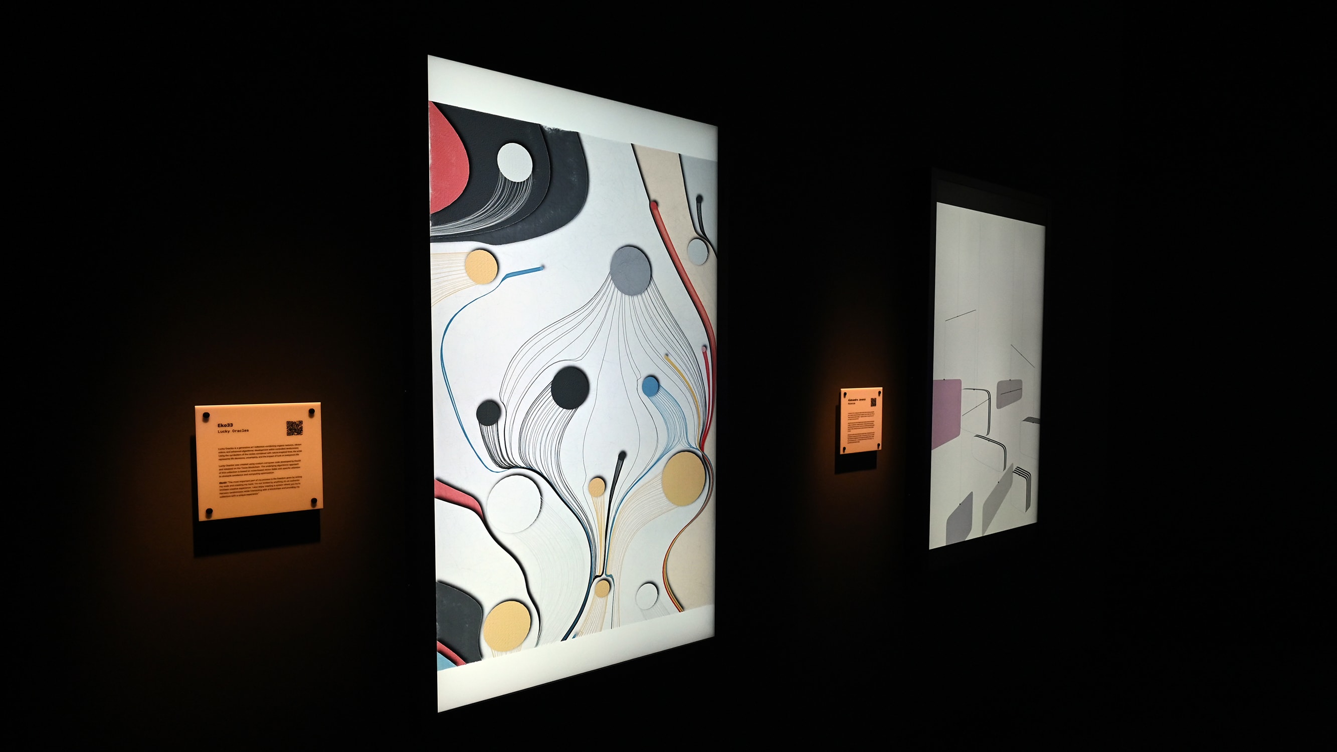 Installation view of the Tezos exhibition at Art Basel, 2022