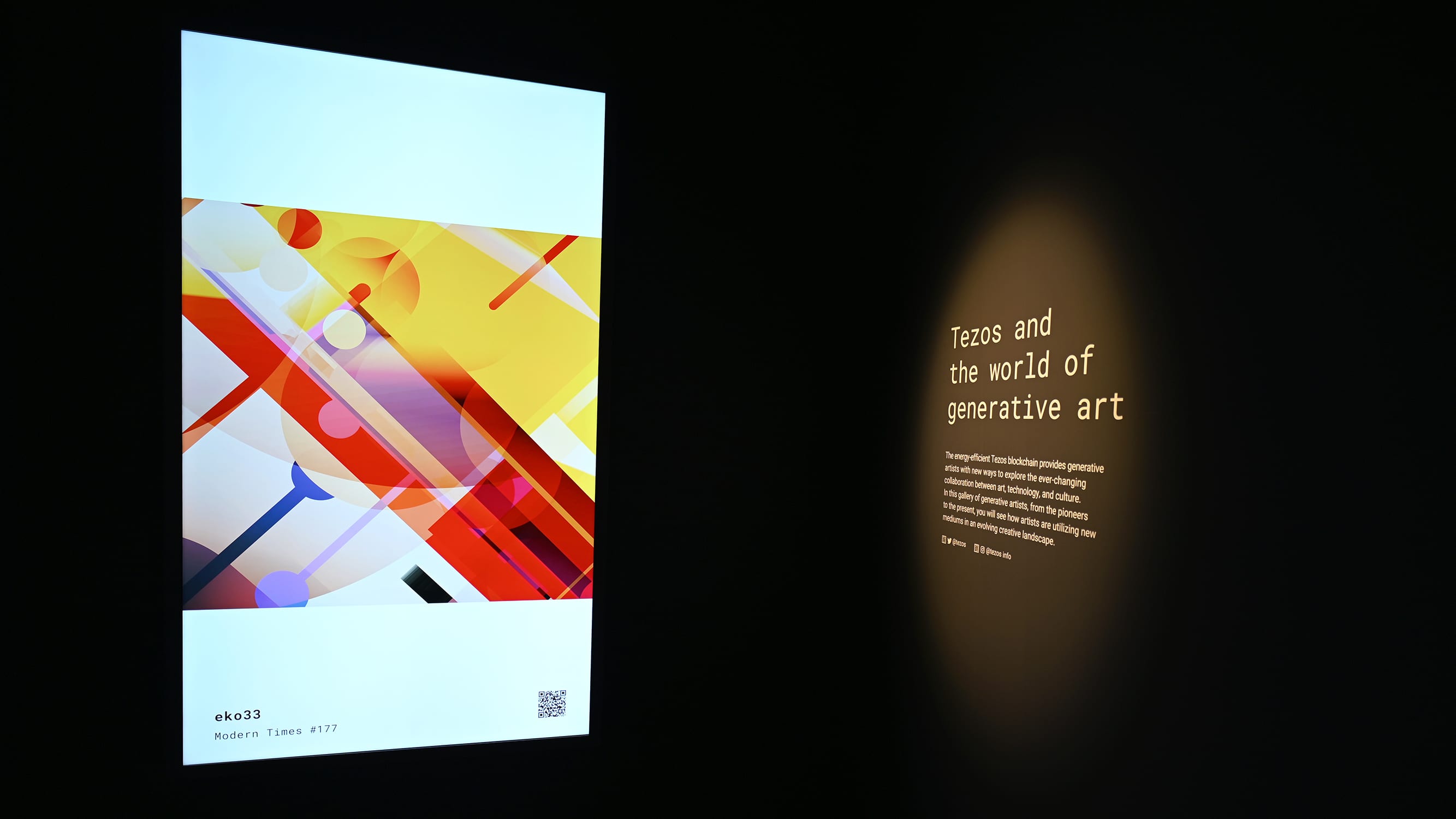 Installation view of the Tezos exhibition at Art Basel, 2022