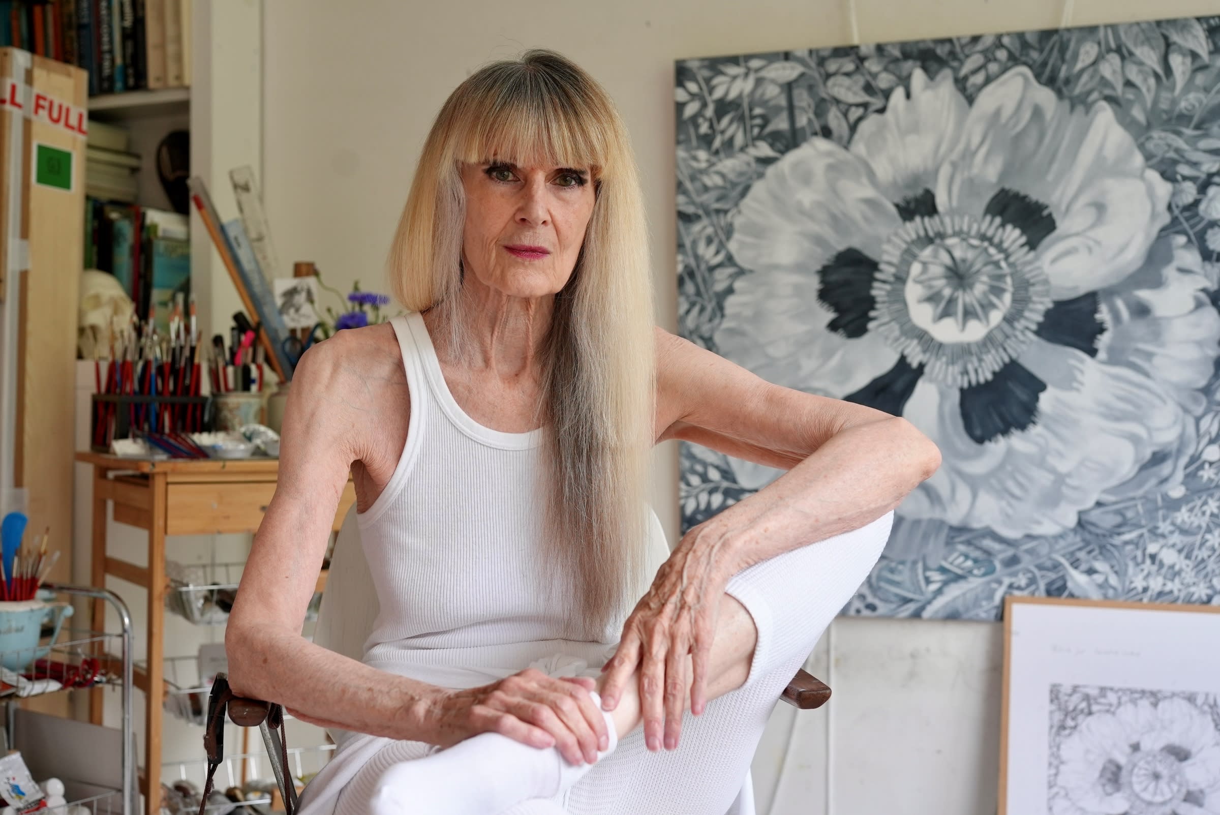 Caroline Coon in her studio, 2022. Photo by John O’Rourke. Courtesy of the artist and Stephen Friedman Gallery. 