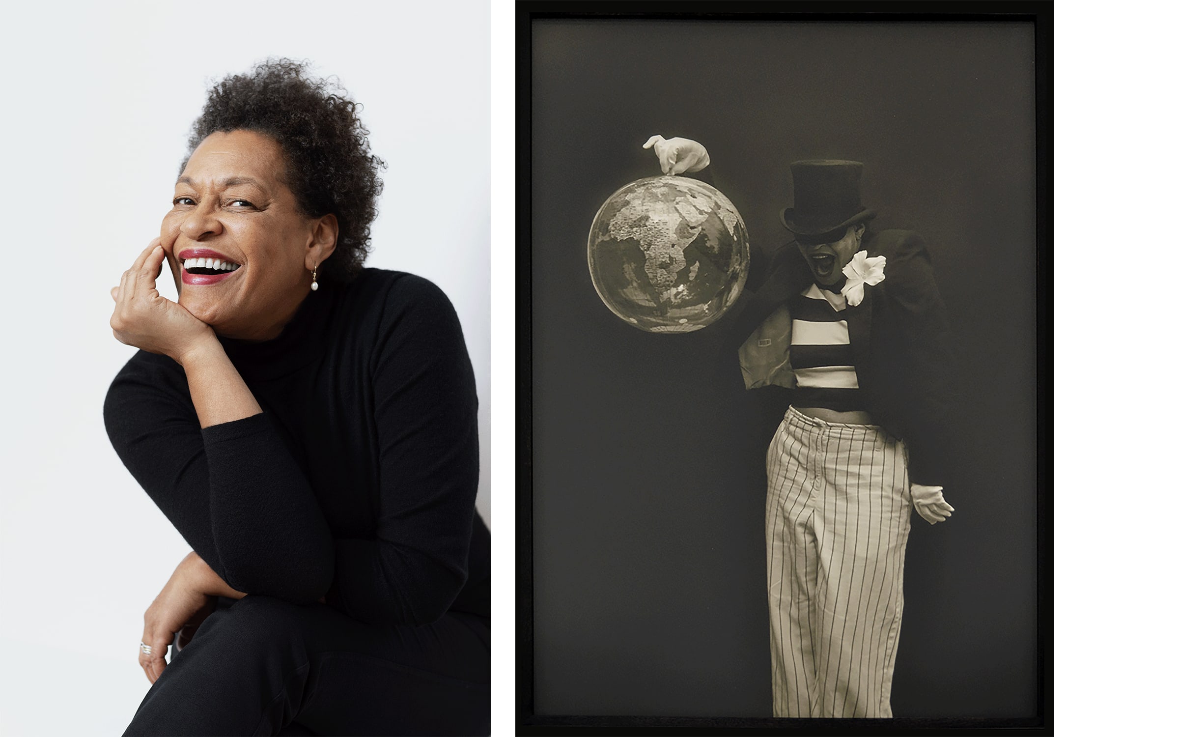 Left: Carrie Mae Weems. © Rolex, Audoin Desforges. Courtesy of Carrie Mae Weems. Right: Carrie Mae Weems, If I Ruled the World, 2004. © Carrie Mae Weems. Courtesy of the artist, Jack Shainman Gallery, New York, Galerie Barbara Thumm, Berlin, and Fraenkel Gallery, San Francisco.