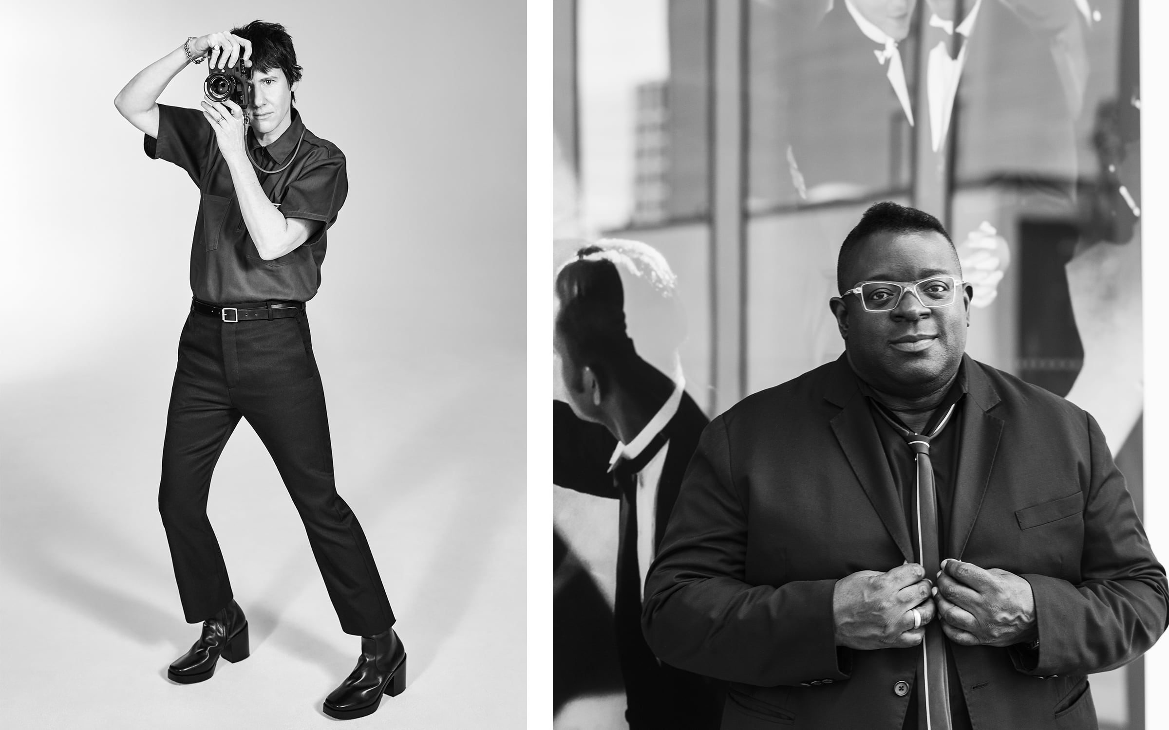 Left: Portrait of Collier Schorr. Right: Portrait of Isaac Julien. Photograph by Thierry Bal. 