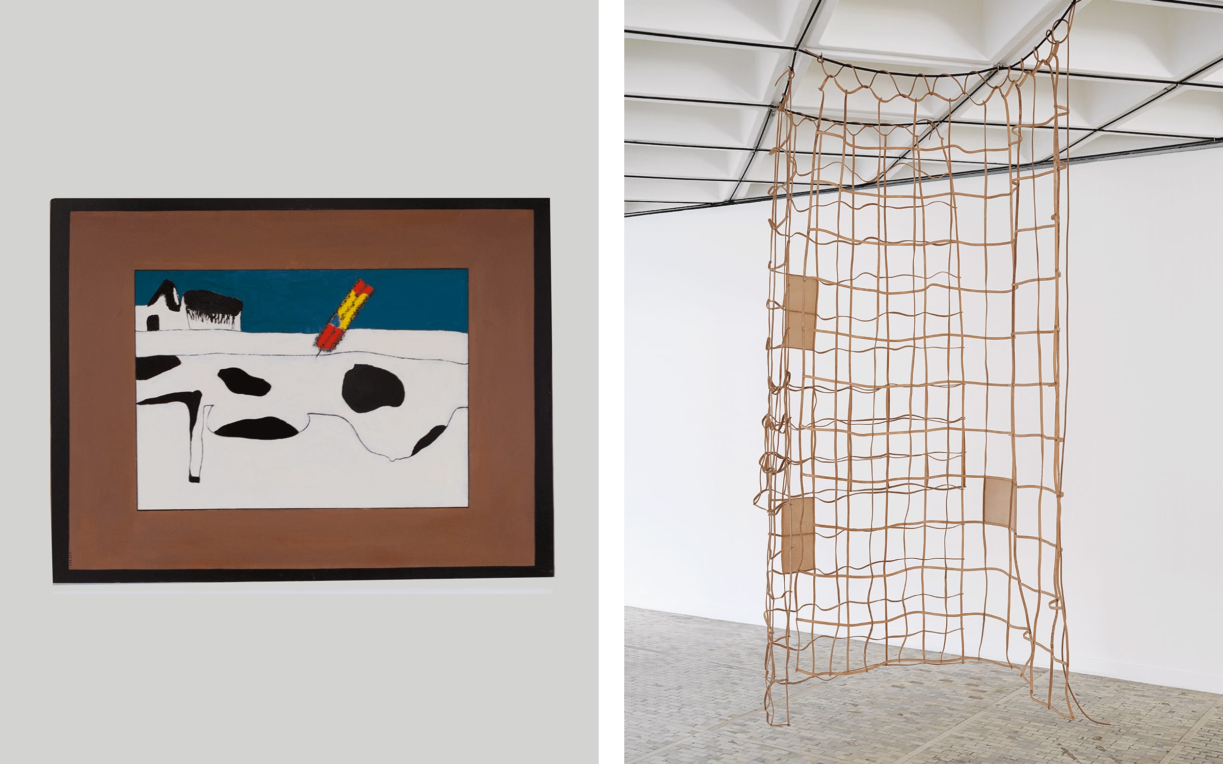 Left: Álvaro Lapa, Untitled, 1970. Courtesy of Fortes D’Aloia & Gabriel, São Paulo/Rio de Janeiro. Right: Leonor Antunes, el n13 en Chimalistac, 2018. Courtesy of the artist and Museo Tamayo, Mexico City.