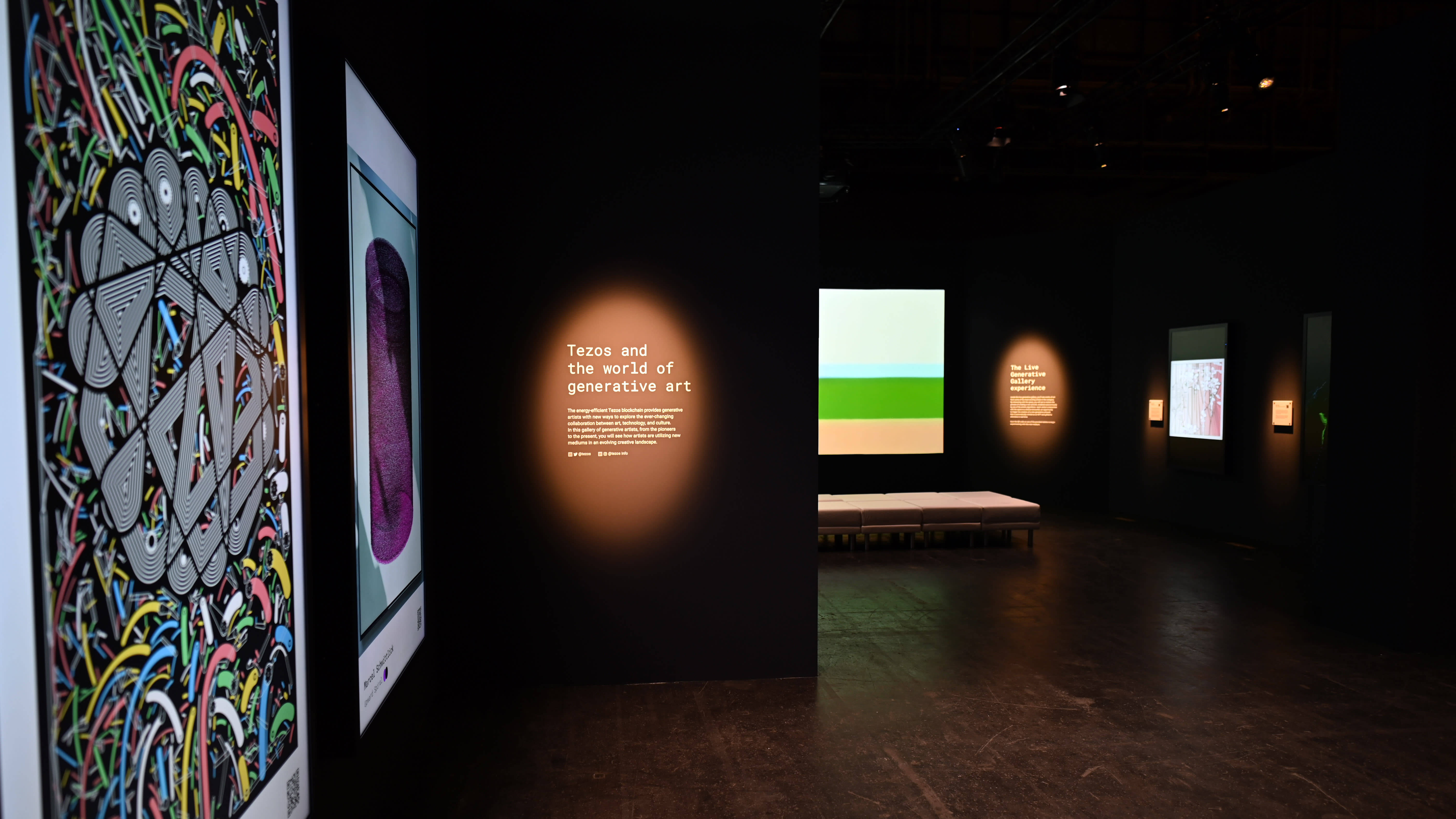 Installation view of the Tezos exhibition at Art Basel, 2022
