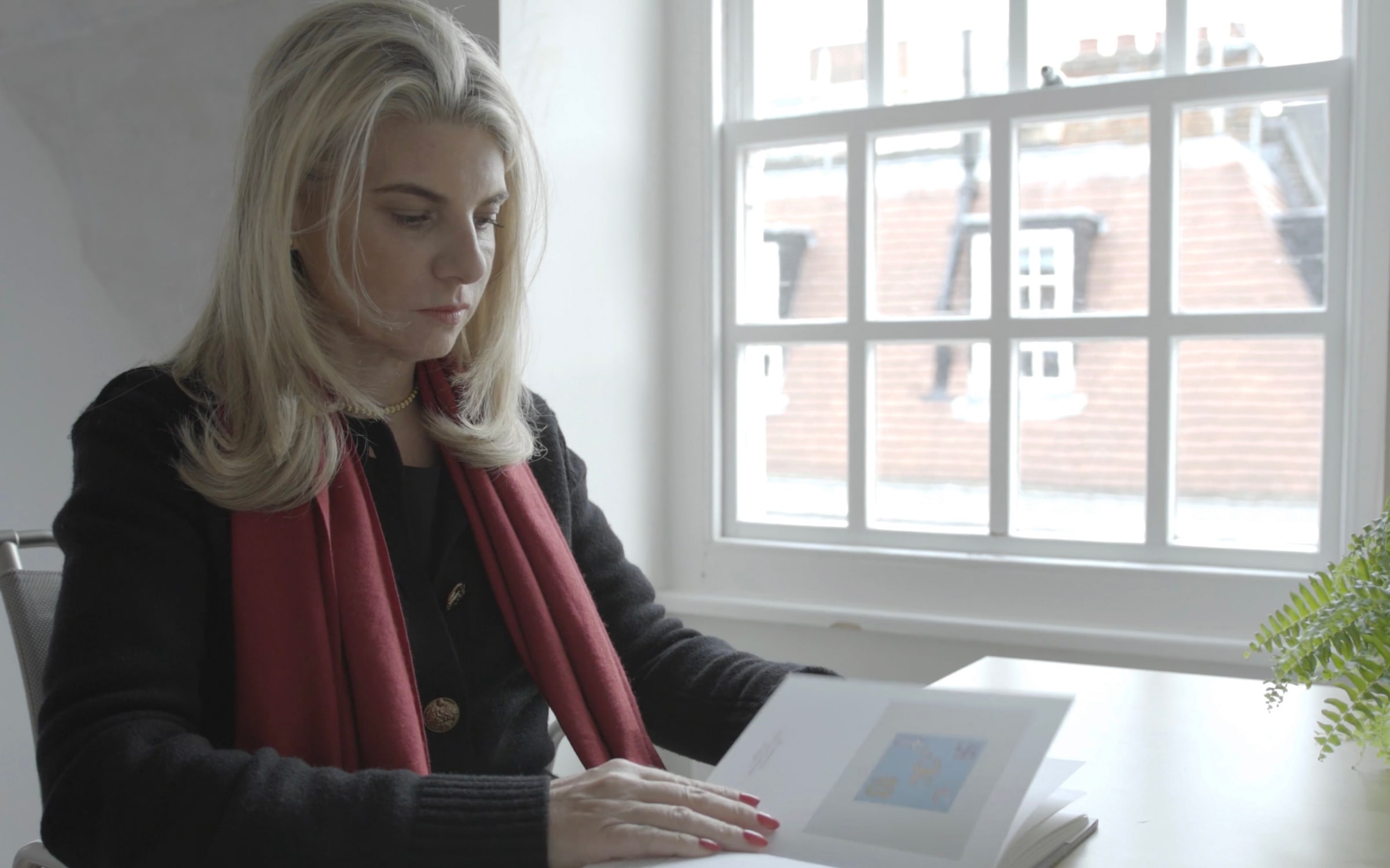 Collector in residence Irene Panagopoulos in her room at Delfina Foundation, 2019. Courtesy of the Delfina Foundation.