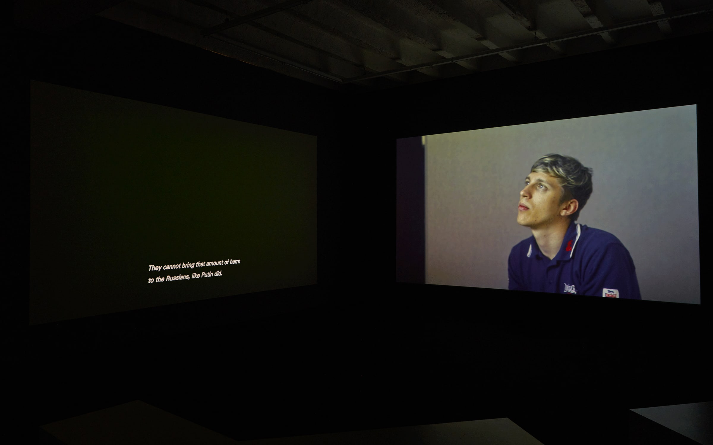Installation view of Tobias Zielony’s exhibition ​‘Watching TV in Narva’, KOW, Berlin, 2023. Photograph by Ladislav Zajac. Courtesy of the artist and KOW.