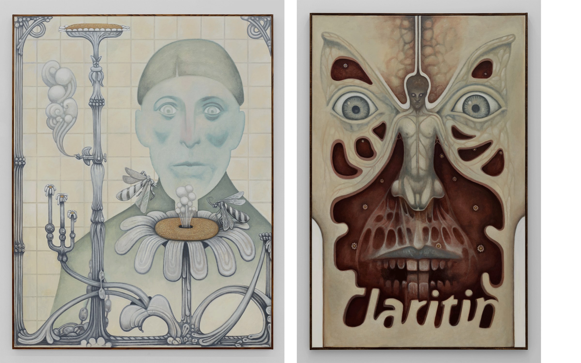 Both artworks by Justin Fitzpatrick, courtesy of the artist and Sultana. Left: Laboratory, 2022. Right: Histaminos, 2022.
