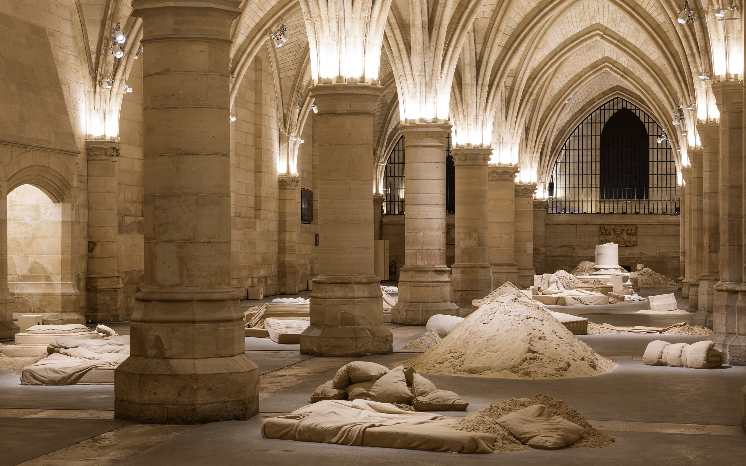 Installation view of Théo Mercier’s exhibition ‘Outremonde: The Sleeping Chapter’ at la Conciergerie, Paris, 2022. Photograph by Erwan Fichou.