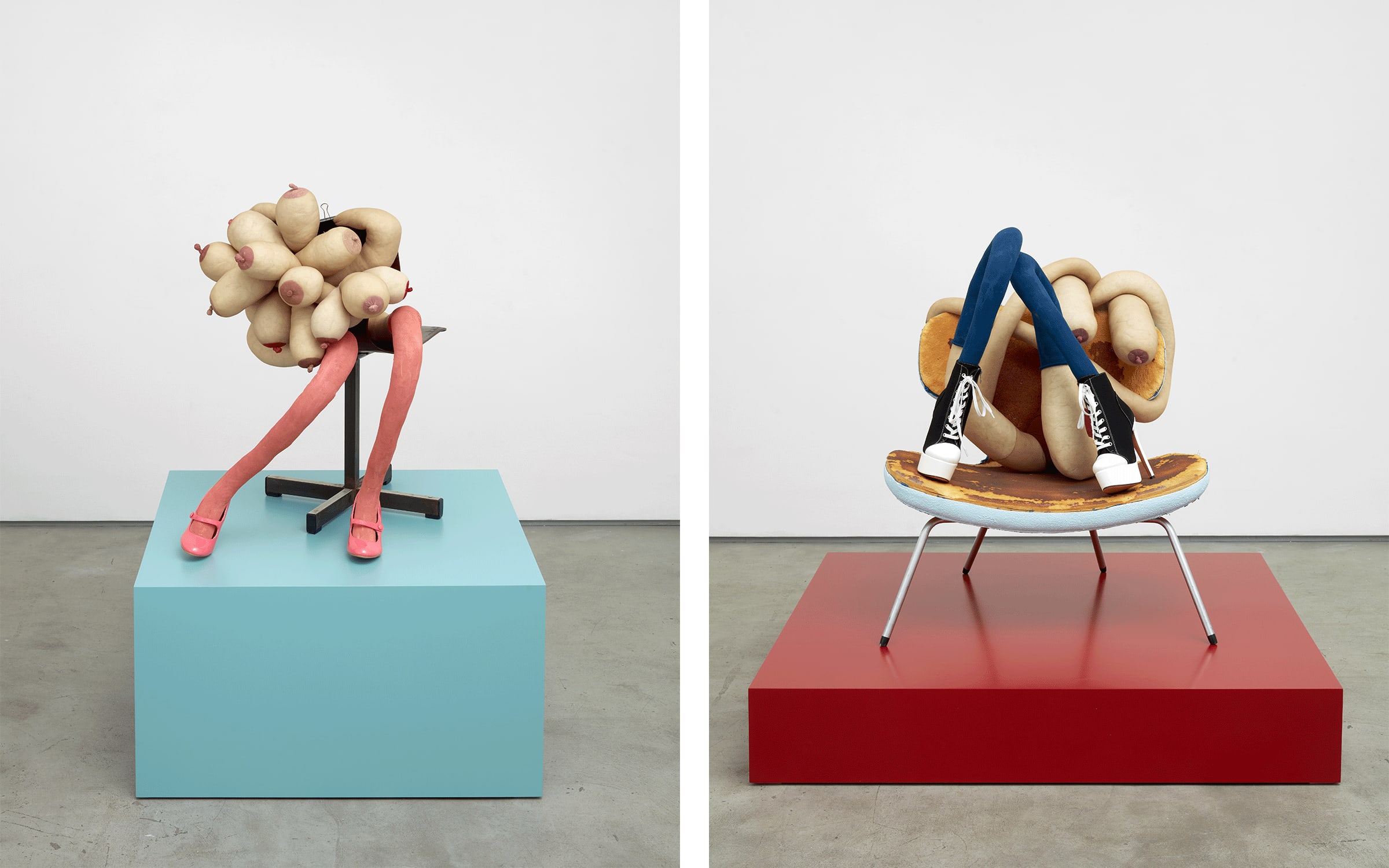 Artworks by Sarah Lucas. Courtesy of the artist and Sadie Coles HQ, London © Sarah Lucas. Left: SUGAR, 2020. Right: Sarah Lucas COOL CHICK BABY, 2020. Collection of Alexander V. Petalas.